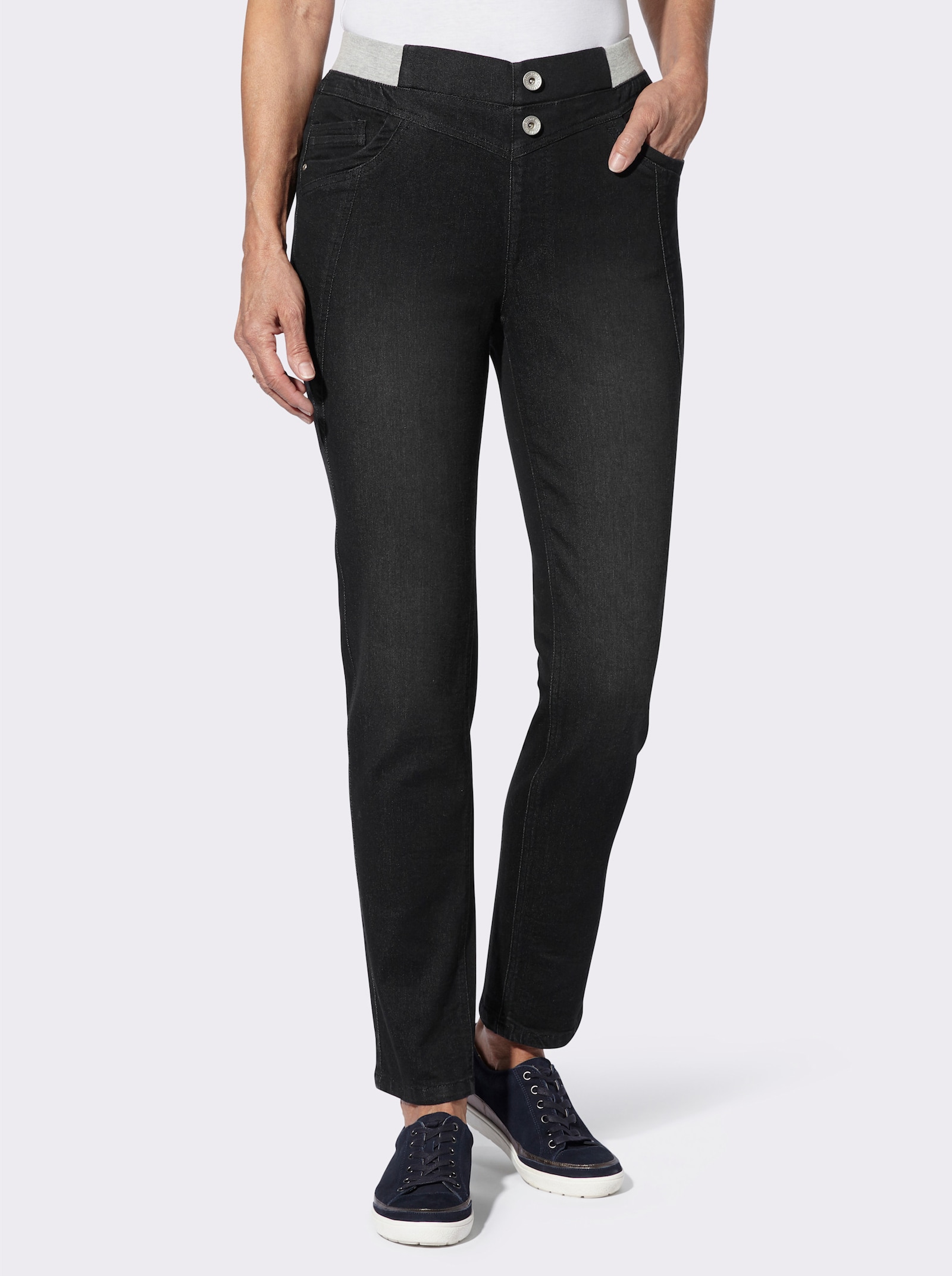 Jeans mit Jersey-Dehnbund - black denim