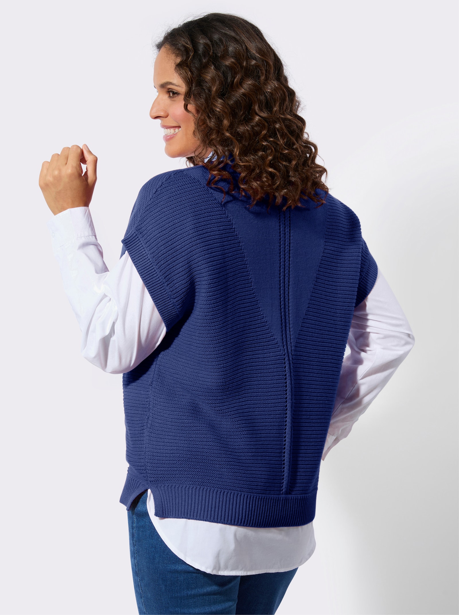 Pullunder im Ajour-Strickmuster-Mix - royalblau