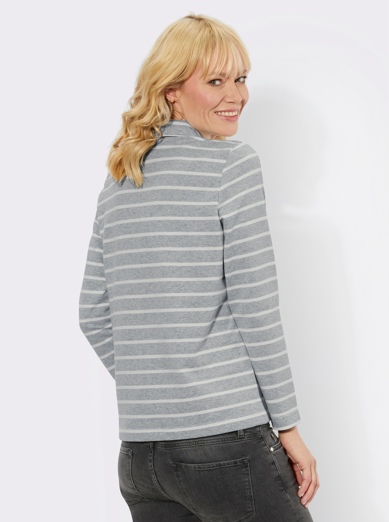 Sweatshirt - steingrau-ecru-geringelt