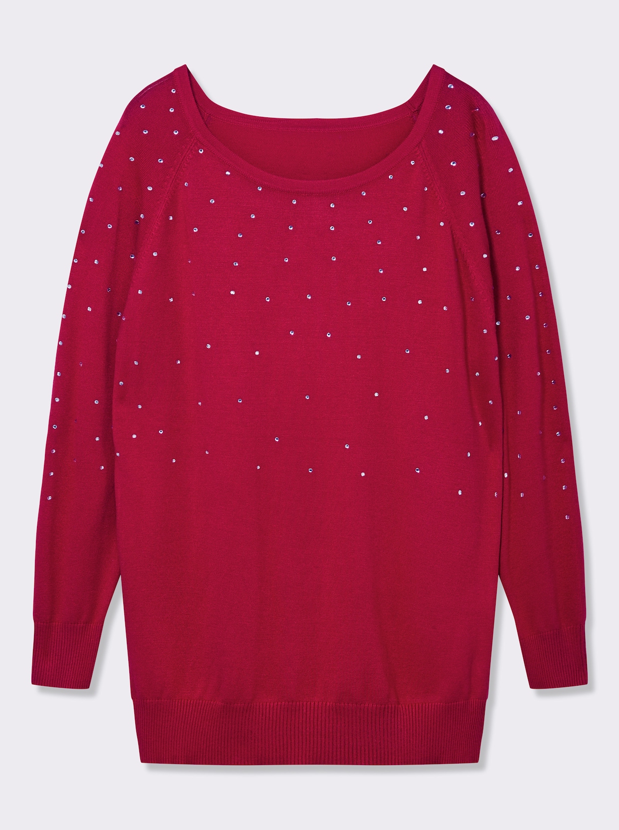 Langarm-Pullover mit Glitzersteinchen - rot