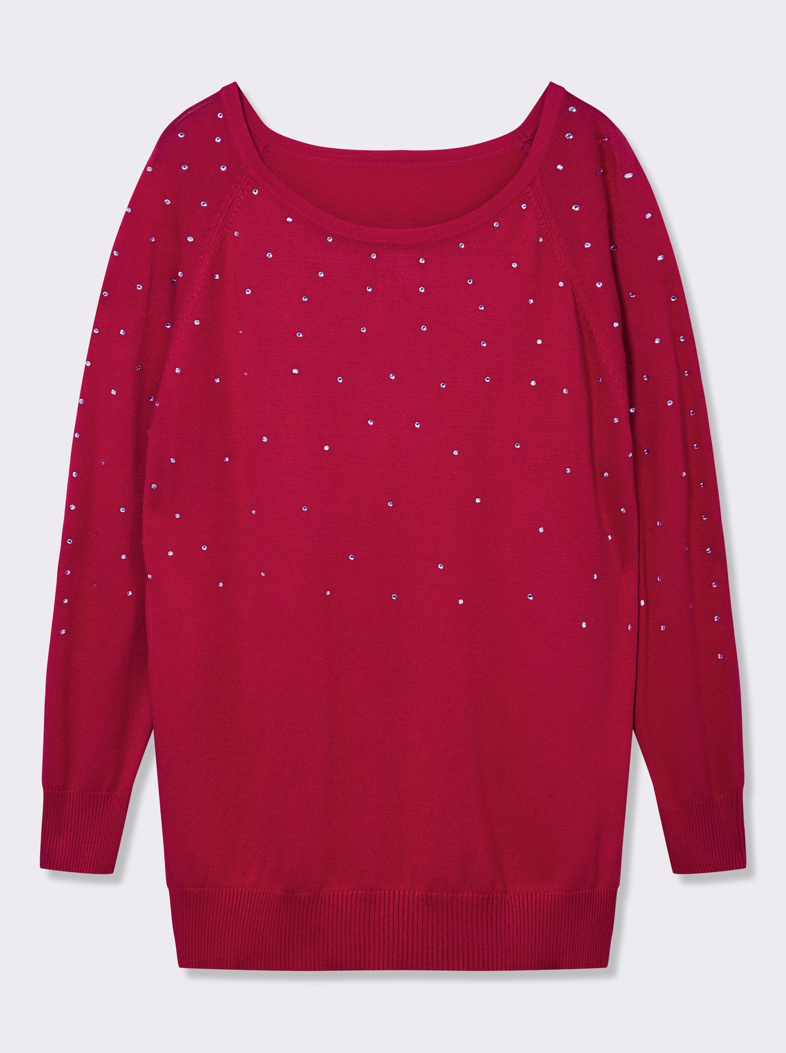 Langarm-Pullover mit Glitzersteinchen - rot