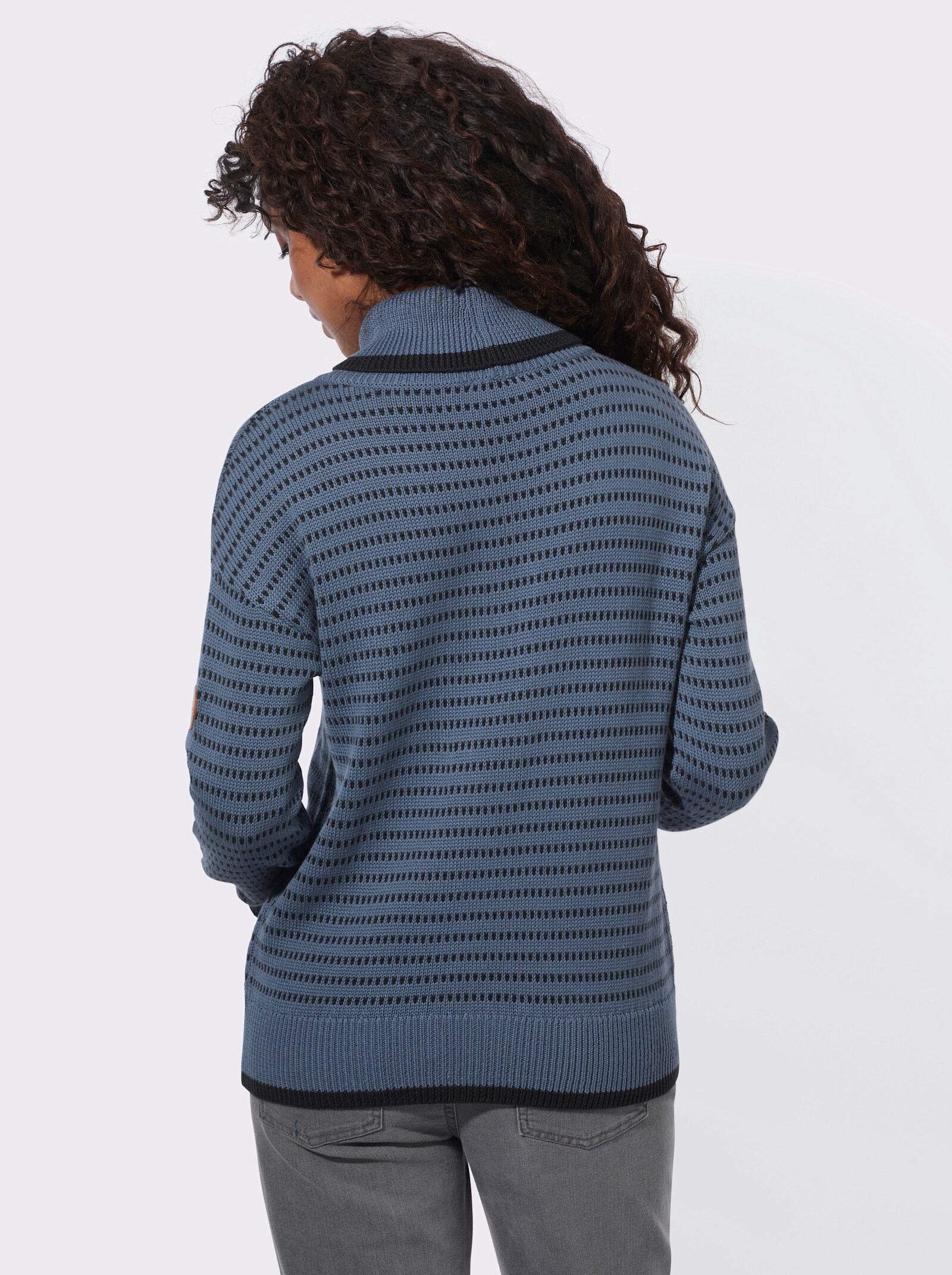  Rollkragenpullover mit Ringeln - rauchblau-schwarz-gemustert