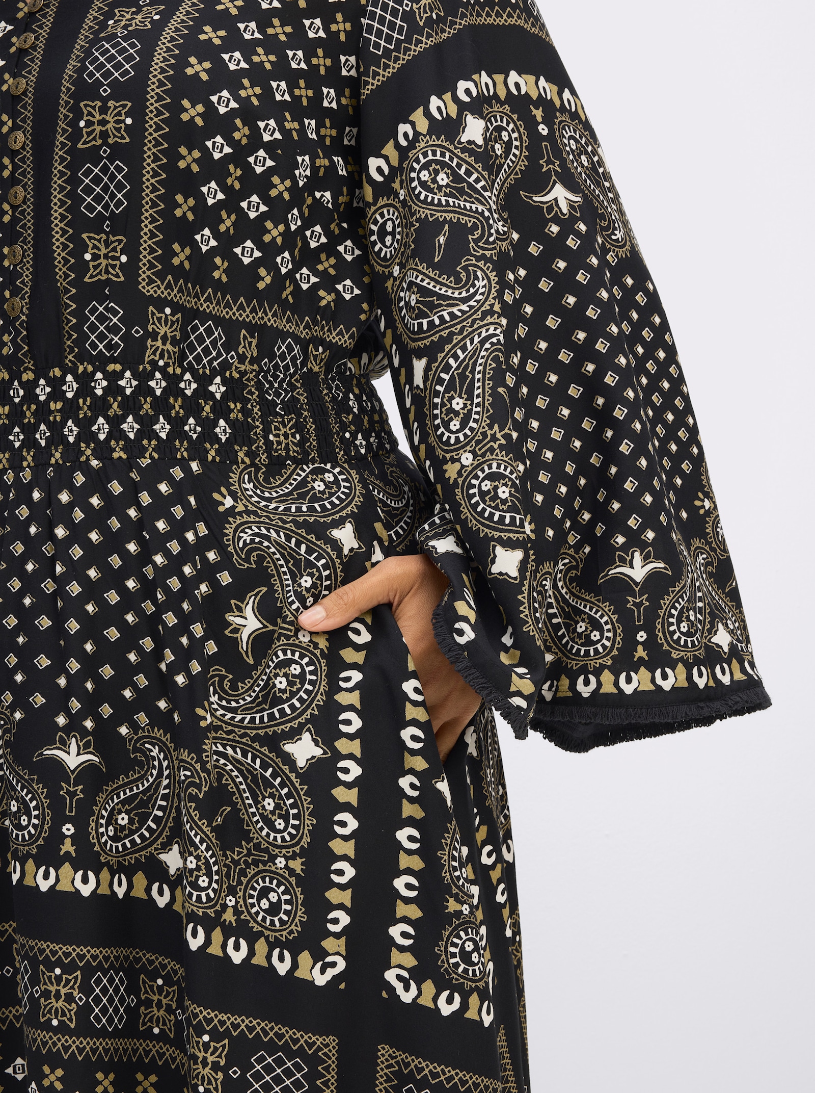 sheego by Joe Browns Maxikleid mit Paisley- und Ornamentmuster - schwarz-ocker-gemustert