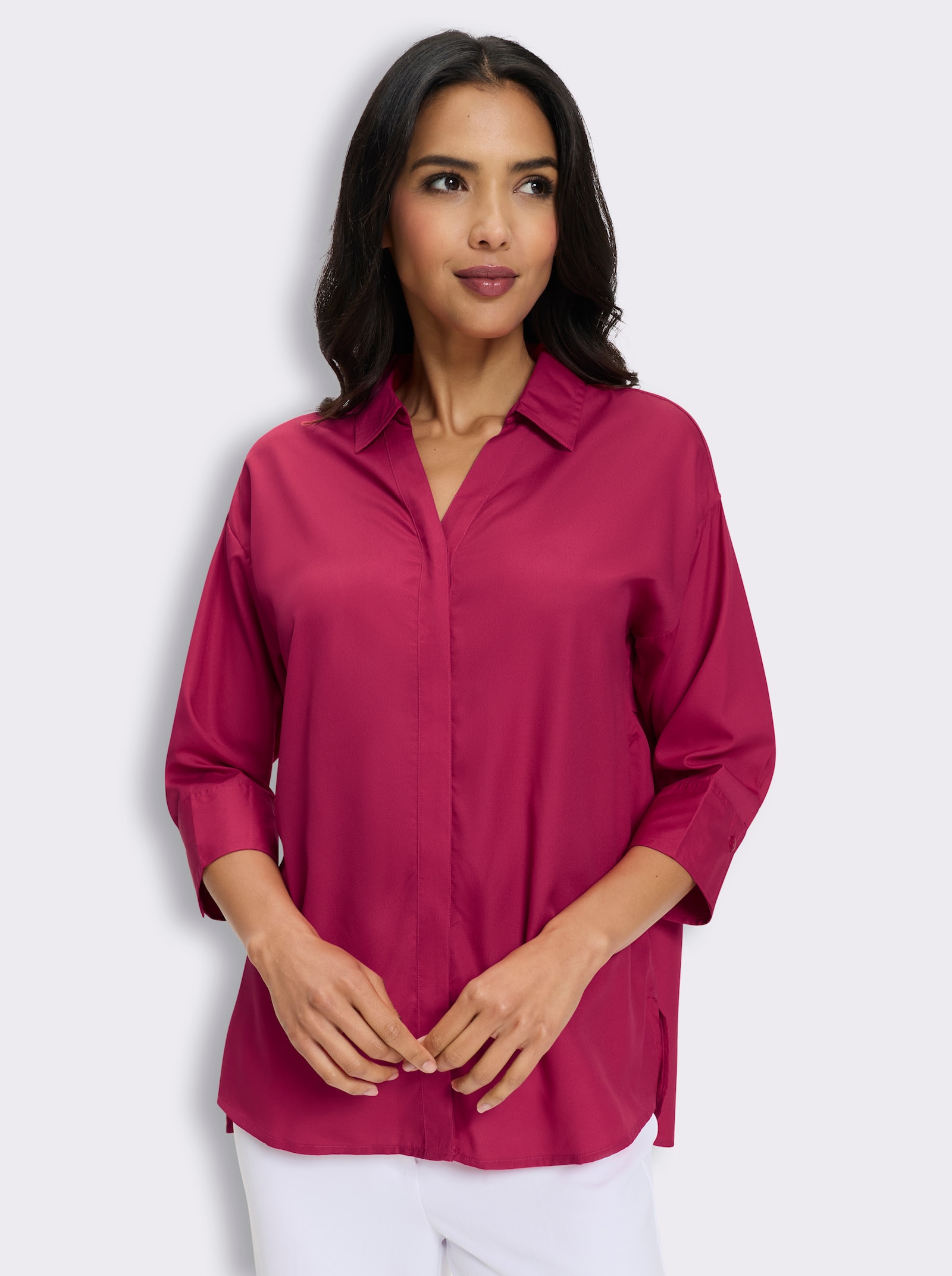 Longbluse mit Falte im Rückteil - pink