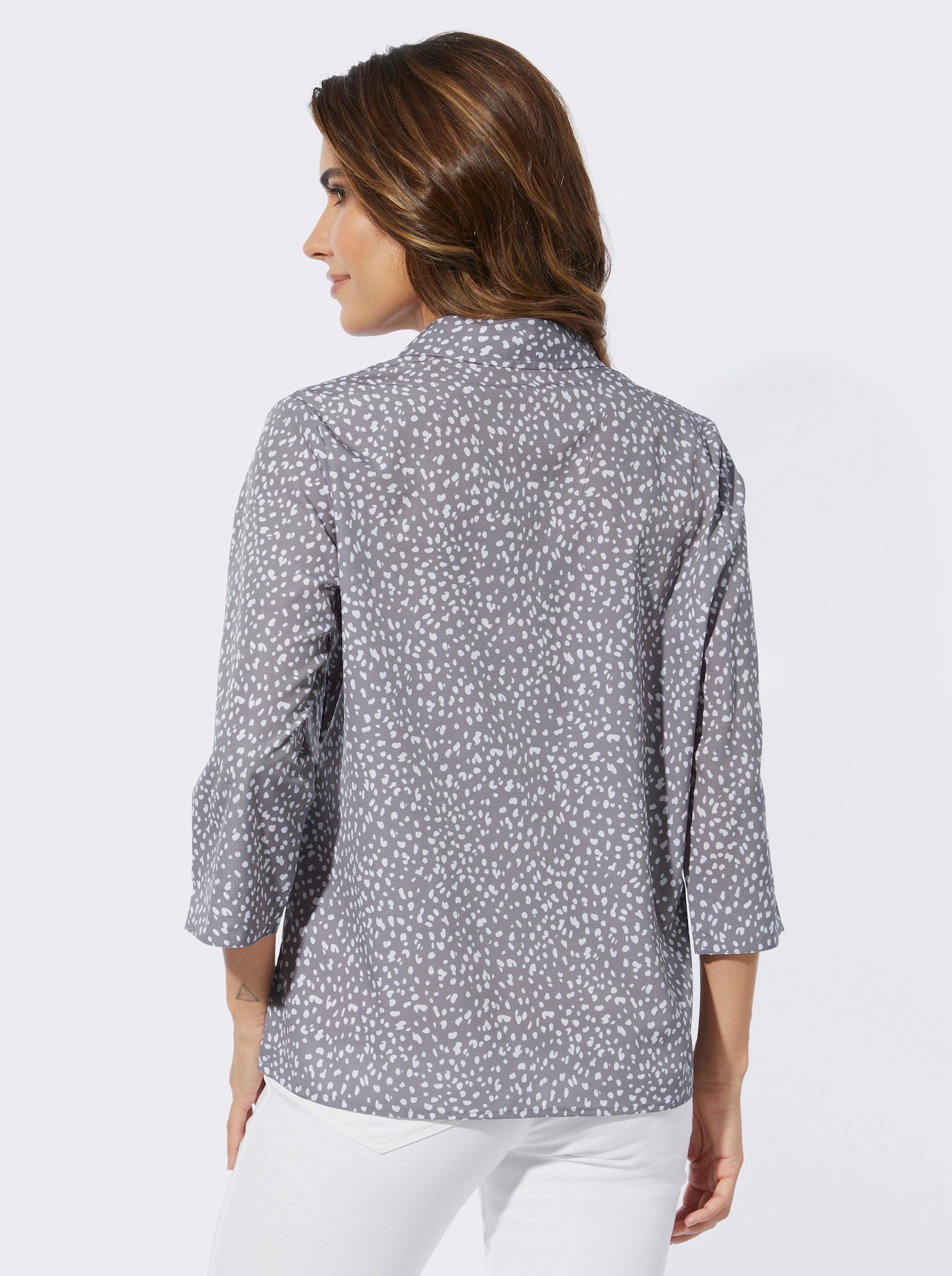 Schlupfbluse in pflegeleichter Qualität - grau-weiß-bedruckt