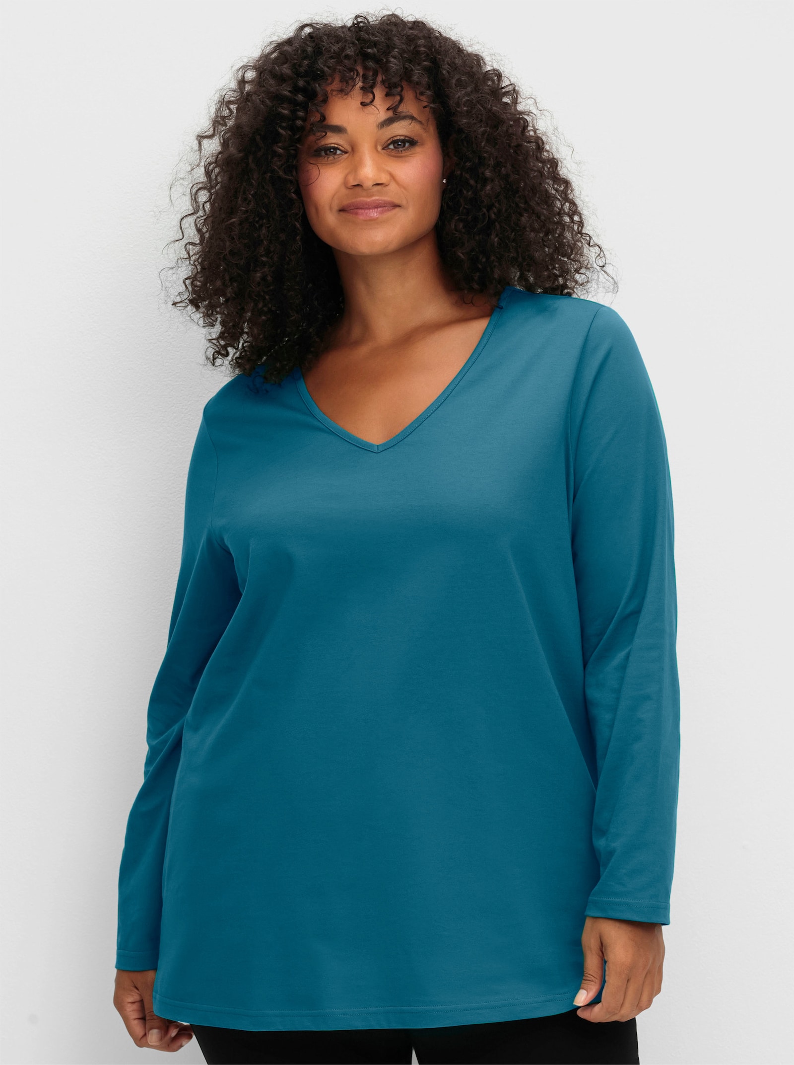 sheego Langarmshirt in leichter A-Linie - topas