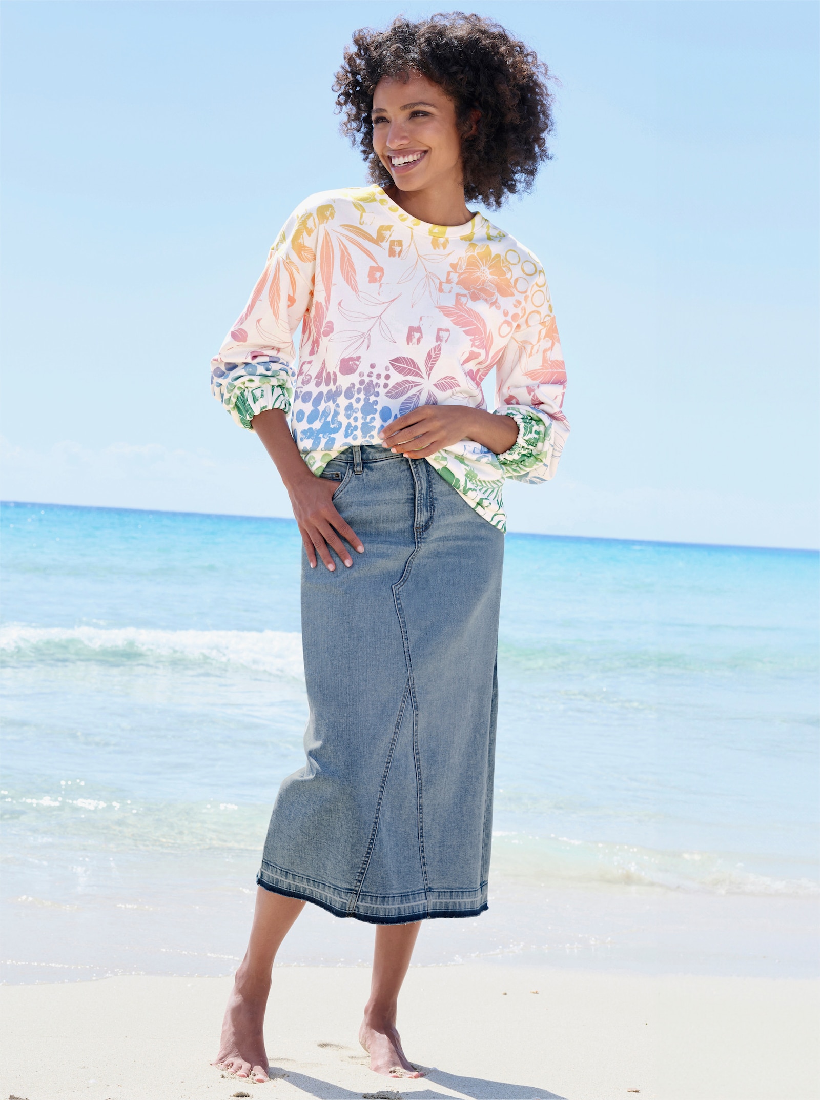 heine Sweatshirt mit Farbverlauf - limone-eisblau-bedruckt