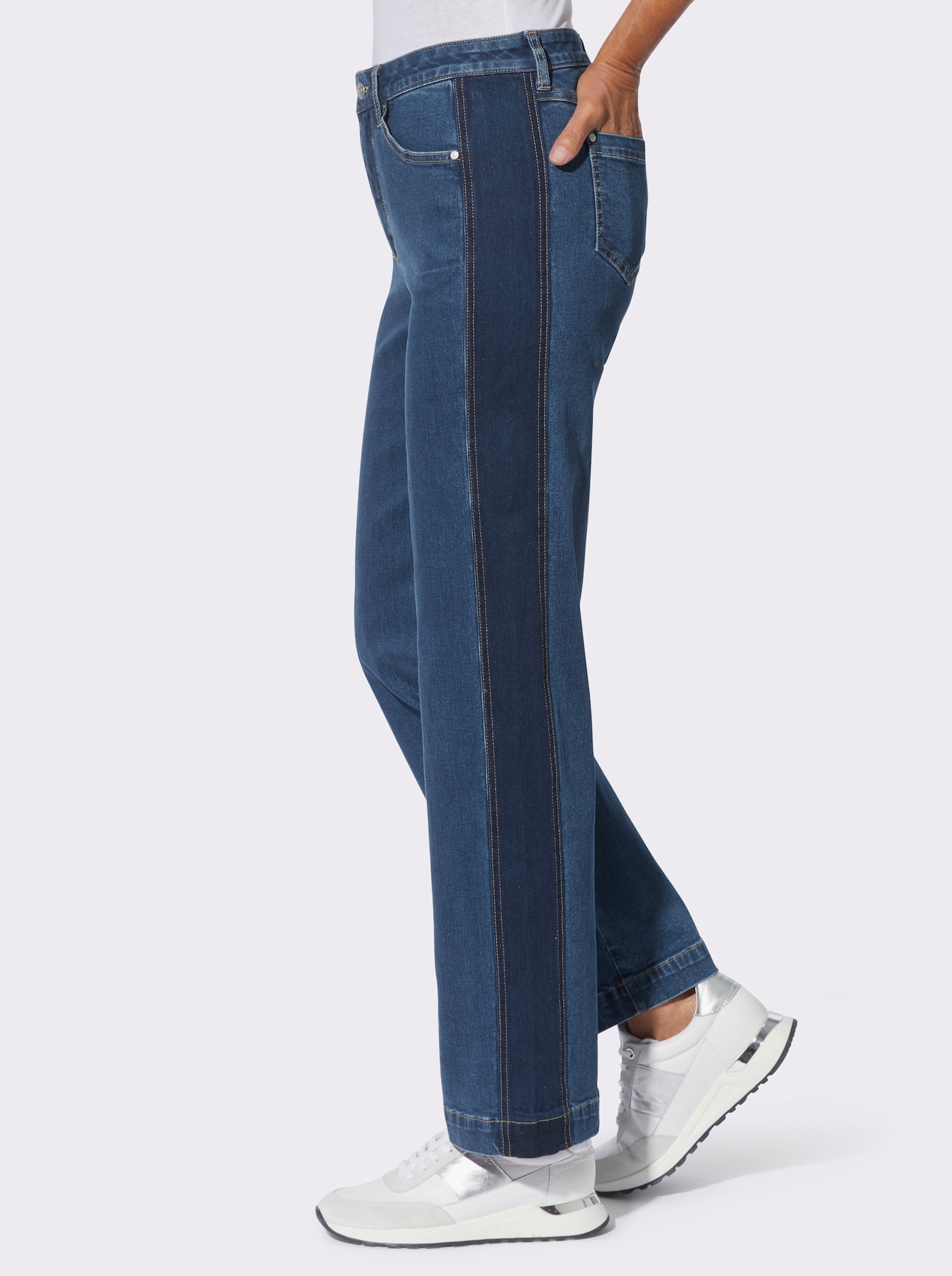 5-Pocket-Jeans mit seitlichen Kontrasten - blue-stone-washed