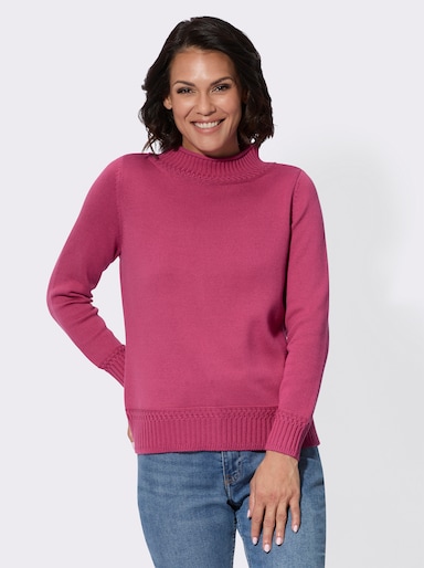 Stehkragenpullover mit Ripp-Abschlüssen - fuchsia