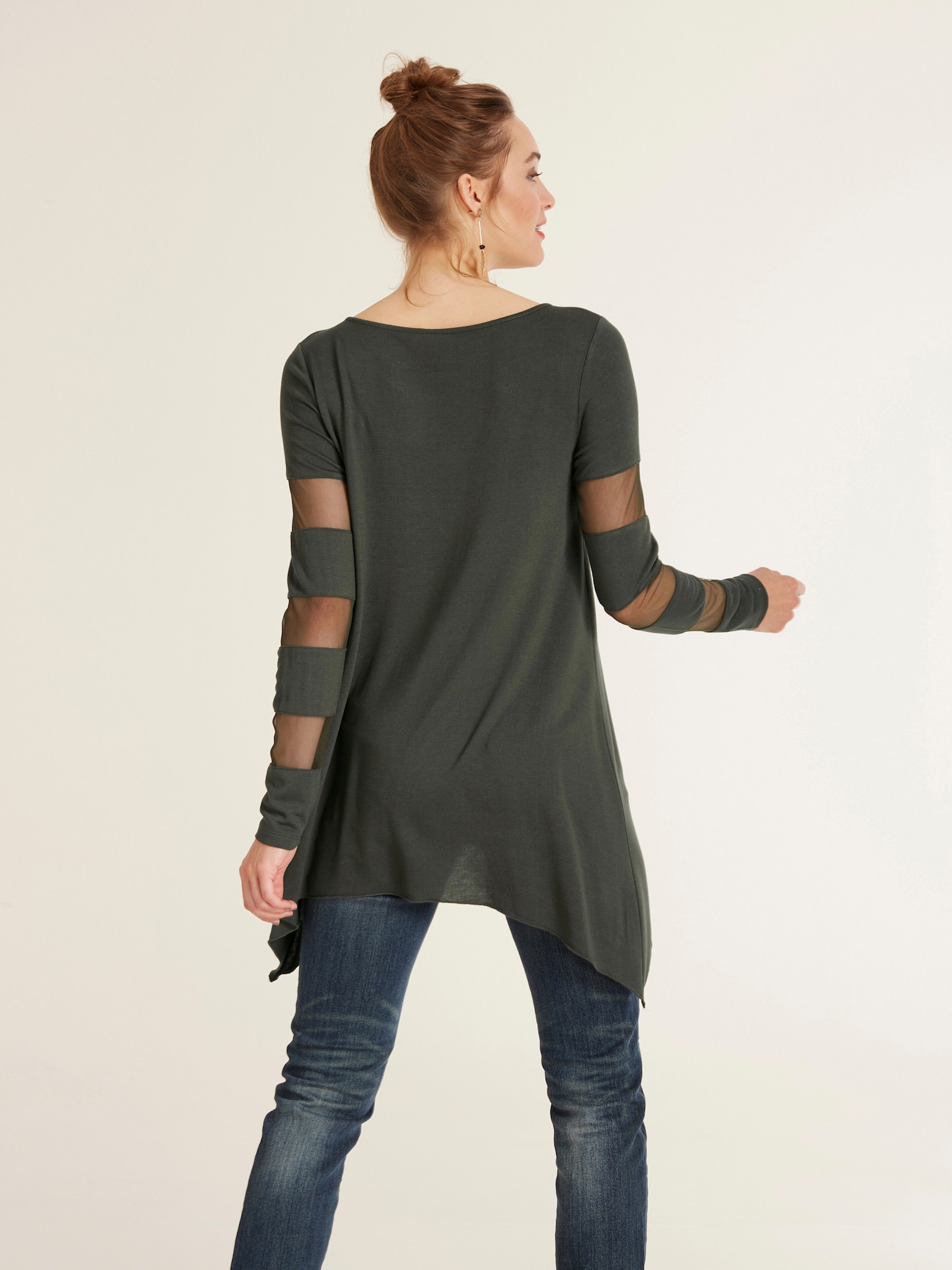 heine Langarmshirt mit transparenten Einsätzen - grün
