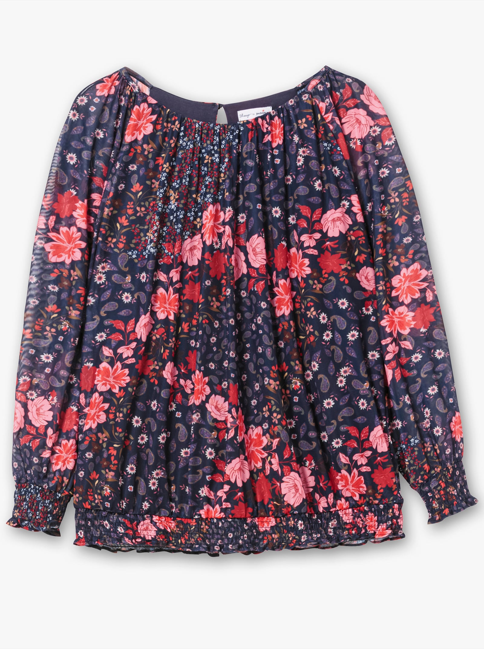sheego by Joe Browns Langarmshirt aus Mesh, mit Blumendruck - blau gemustert