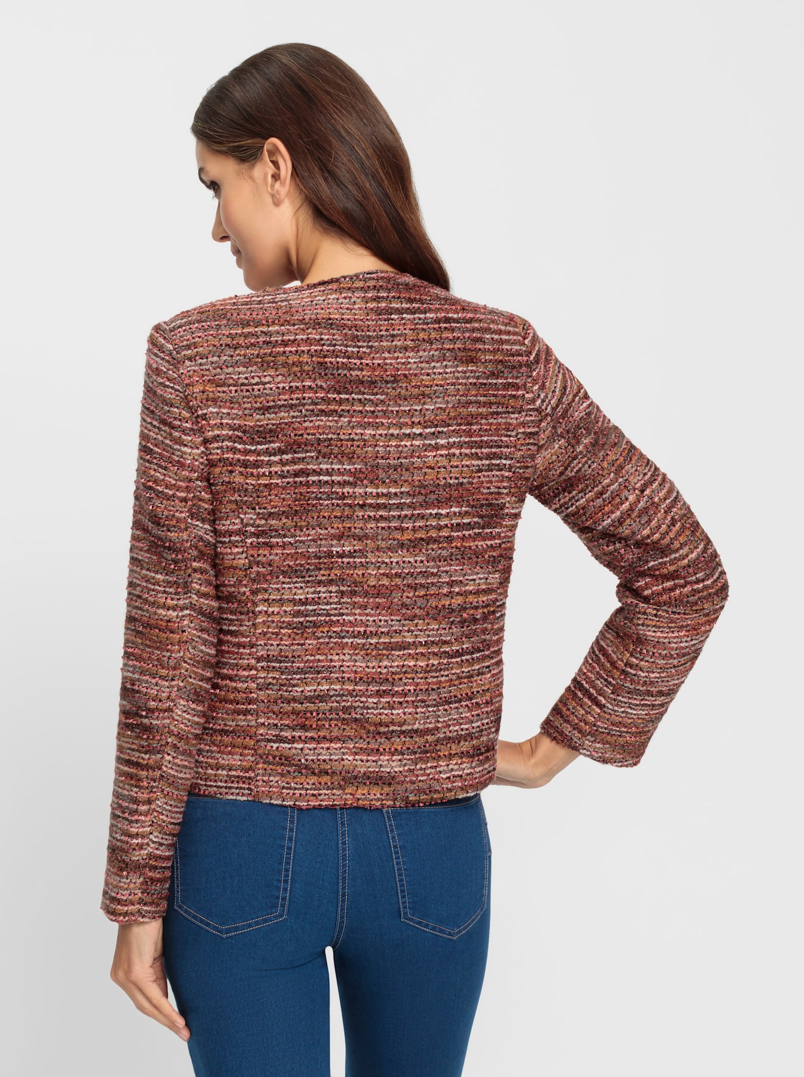 heine Blazer bouclé à la coupe courte - rouge marron-écru à motifs