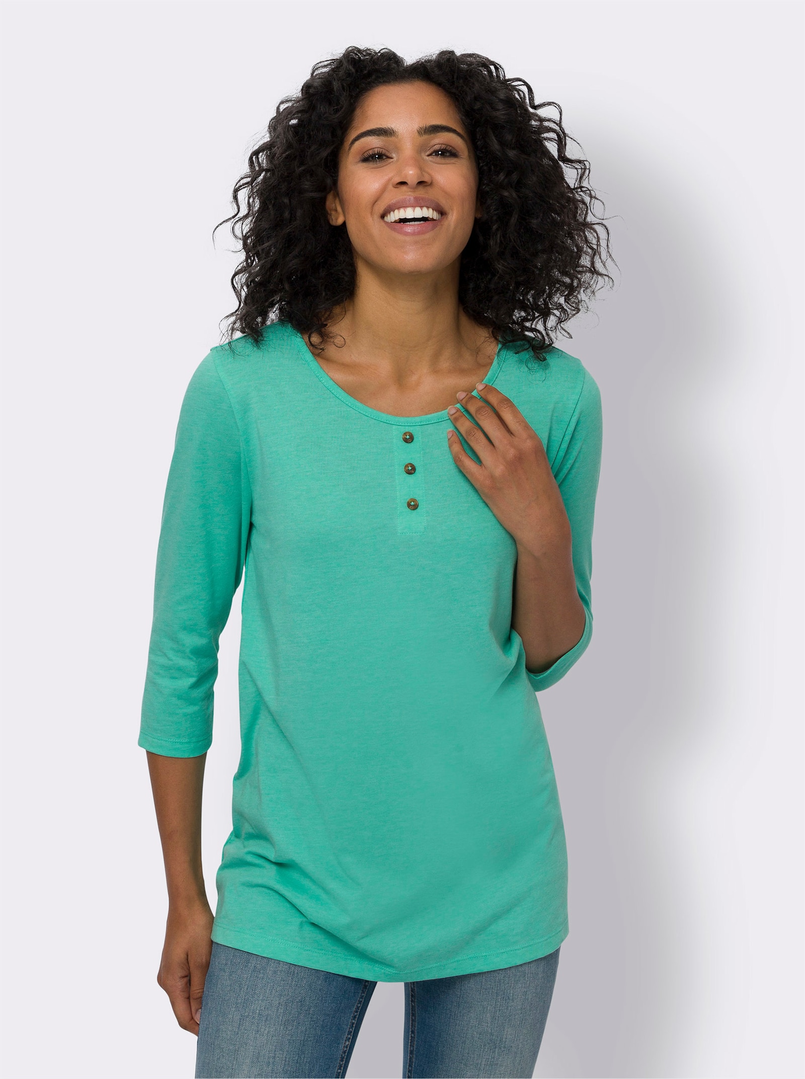 Longshirt mit 3/4-Ärmeln - blaugrün-meliert