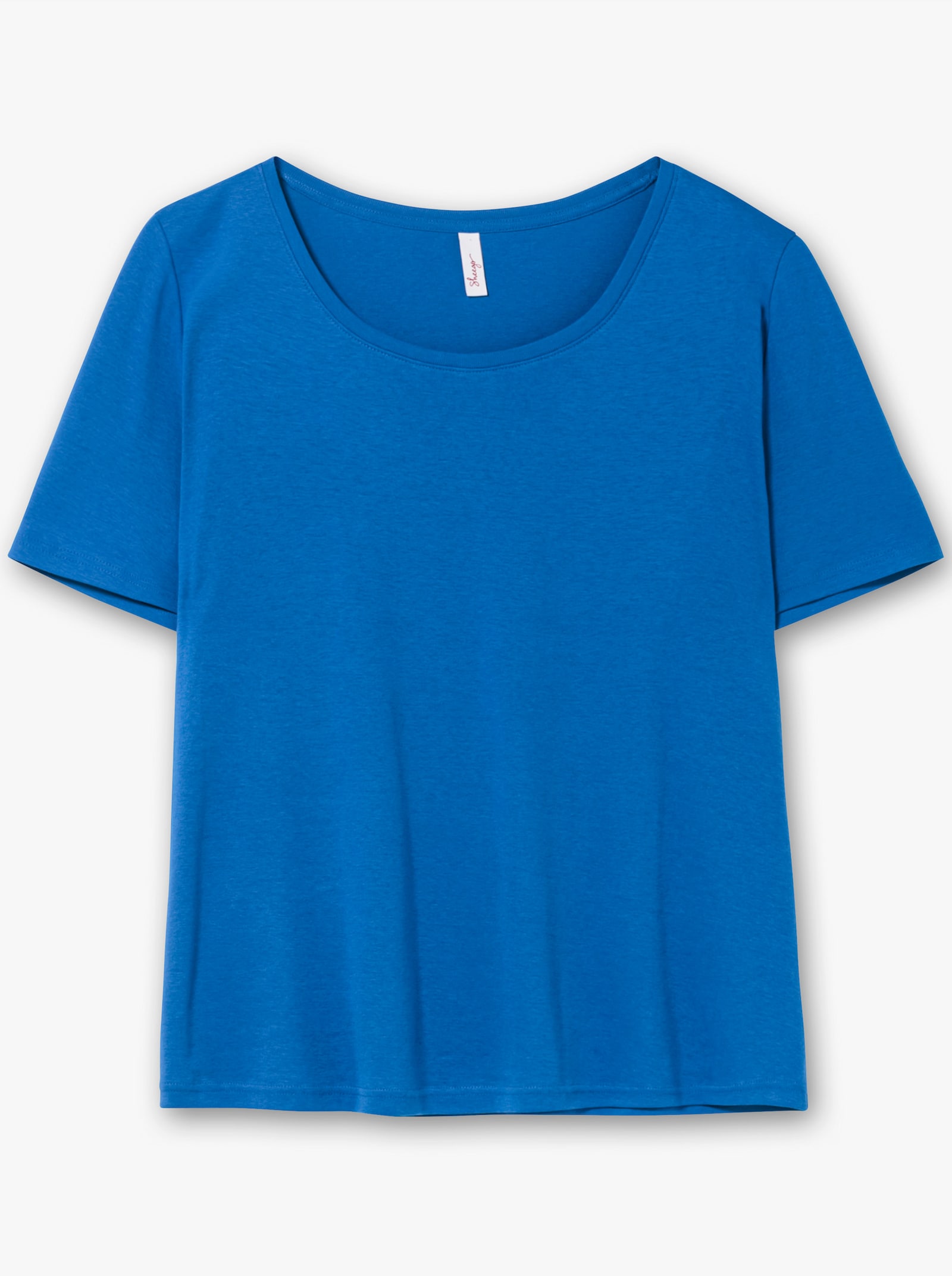 sheego T-Shirt mit tiefem Rundhalsausschnitt - kobaltblau