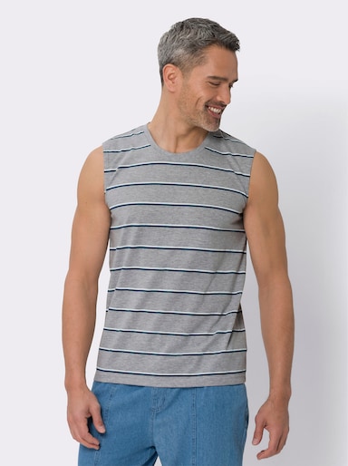 Achselshirt - grau-meliert-türkis-geringelt