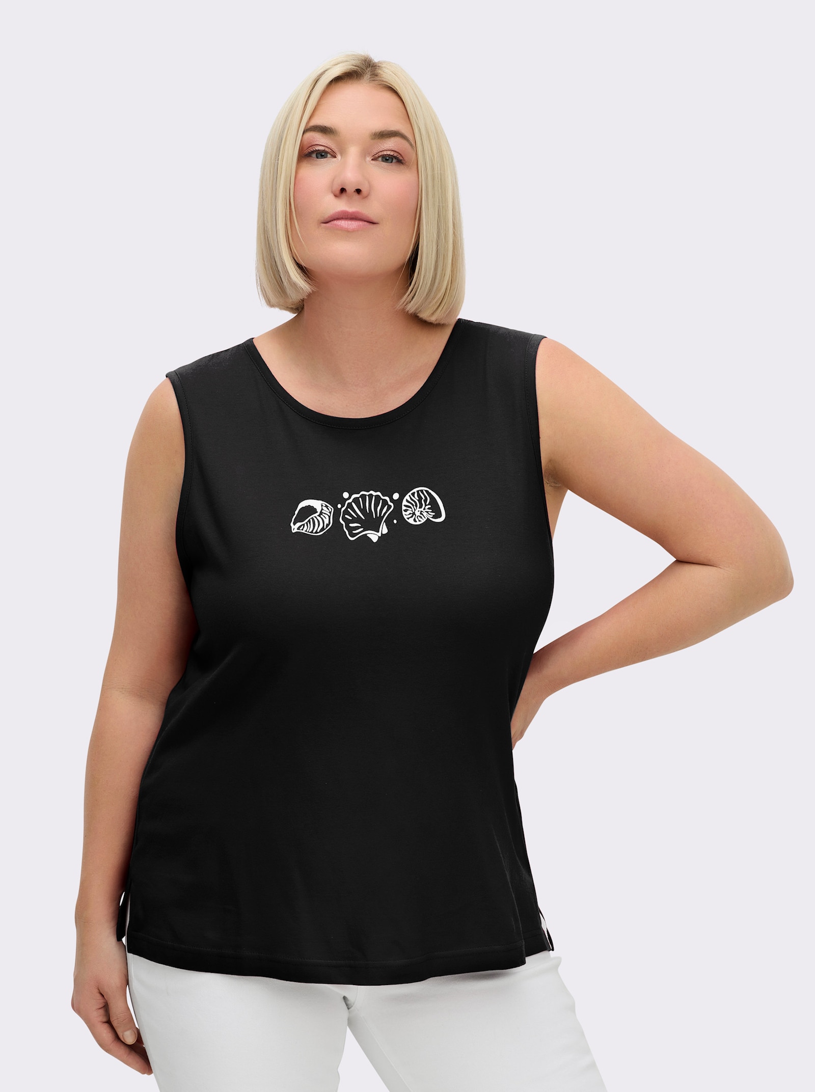 Shirttop mit Seitenschlitzen - schwarz