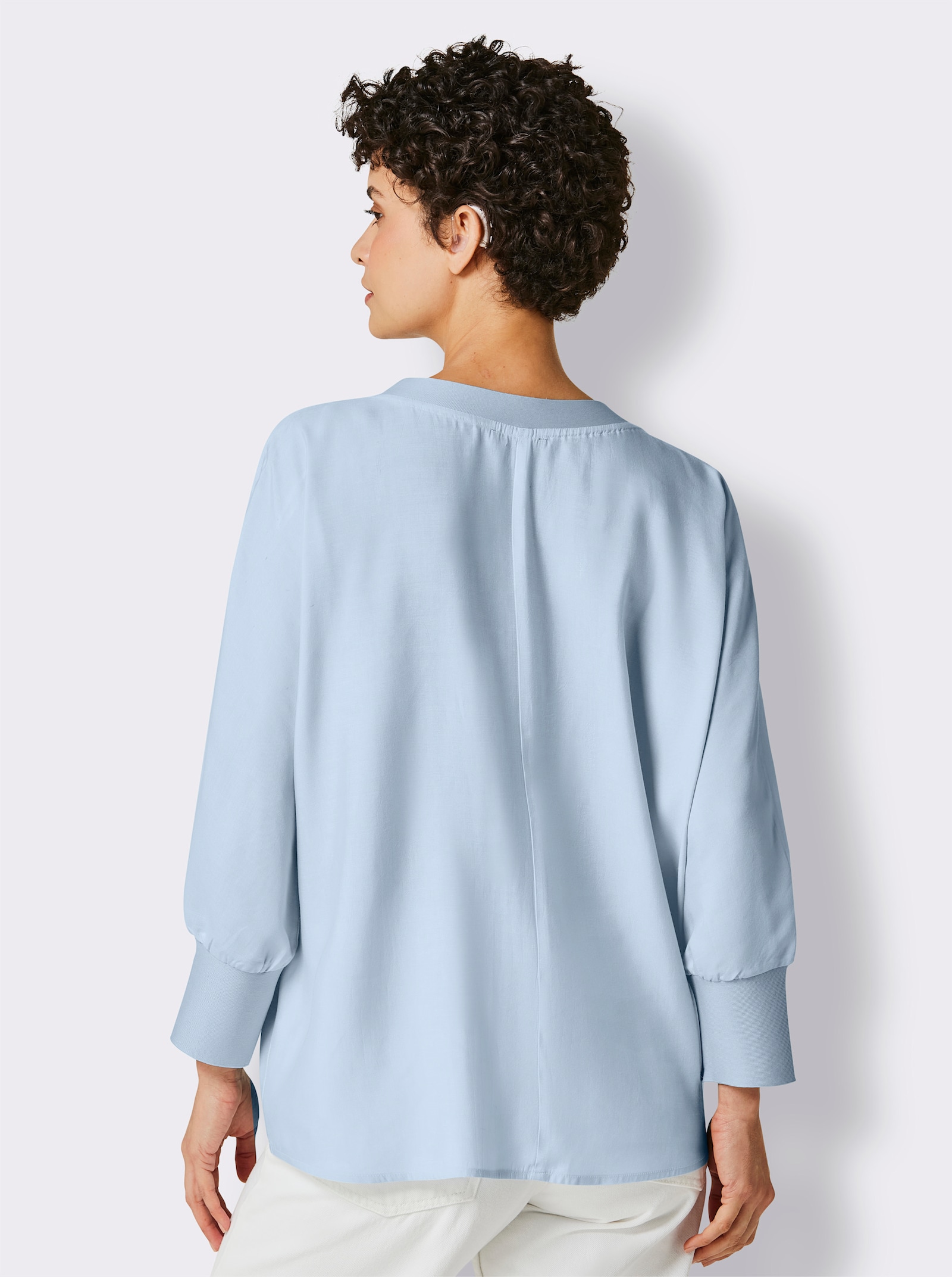 CREATION L PREMIUM Langarmbluse mit Fledermaus-Ärmeln - hellblau