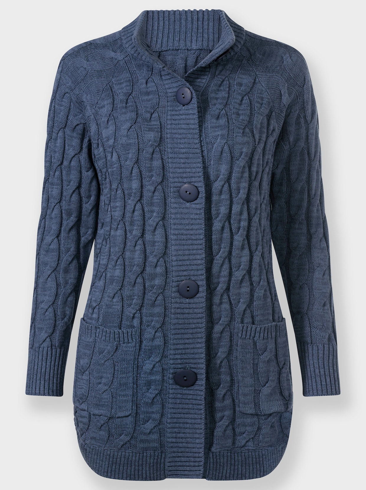 Longstrickjacke mit Zopf-Strickmuster - rauchblau