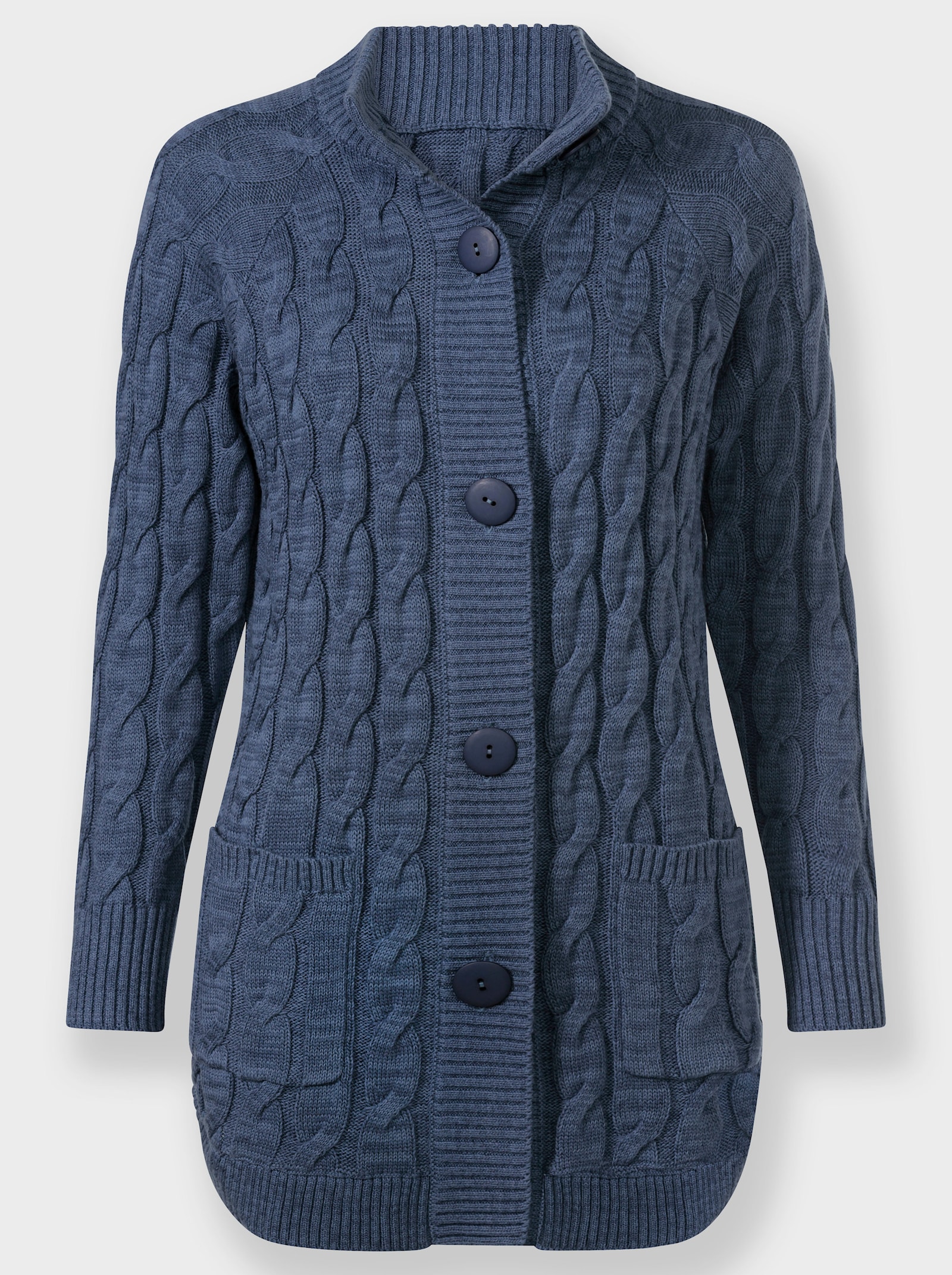 Longstrickjacke mit Zopf-Strickmuster - rauchblau