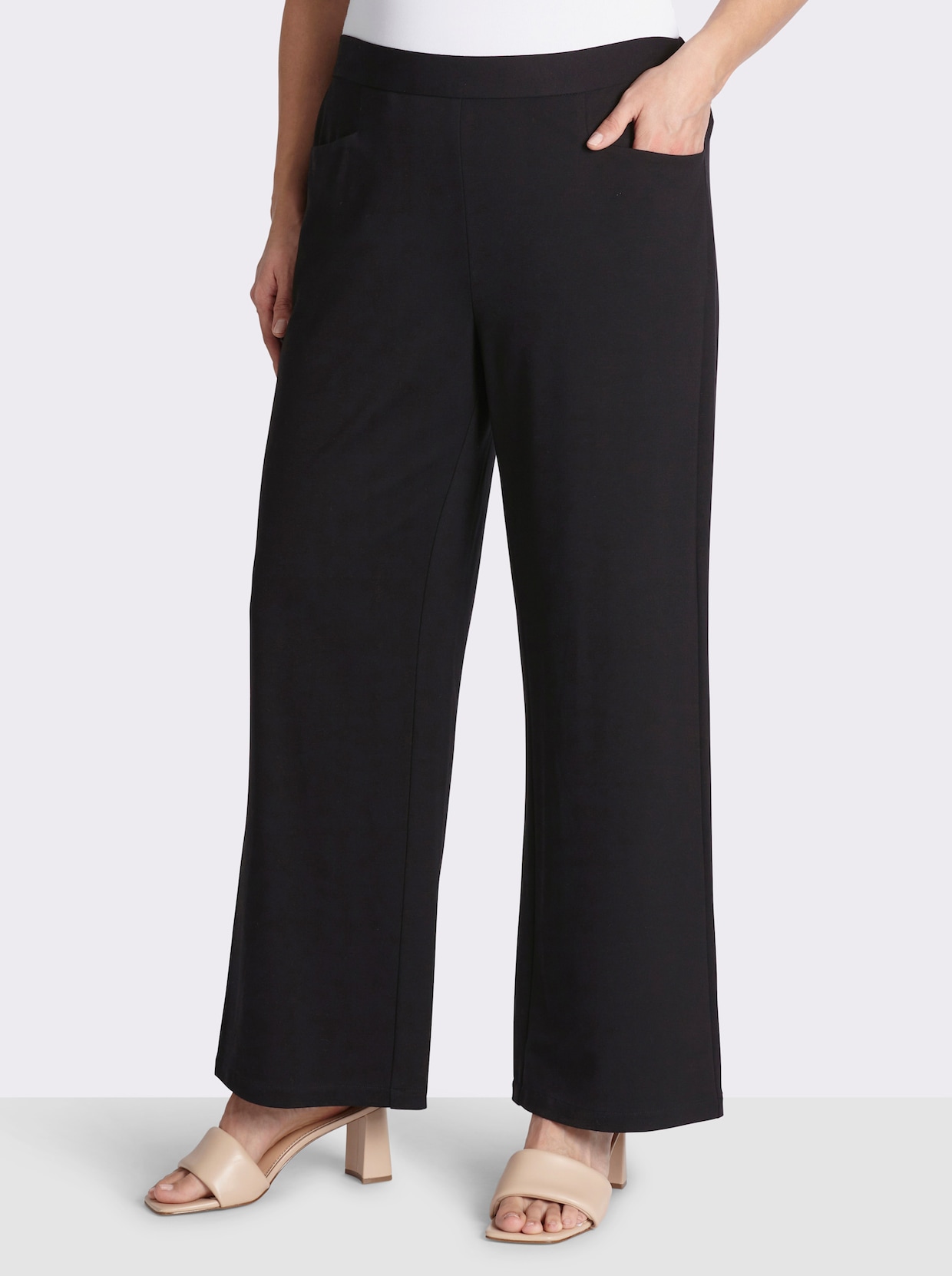 sheego Comfortbroek met wijde pijpen, van interlock - zwart