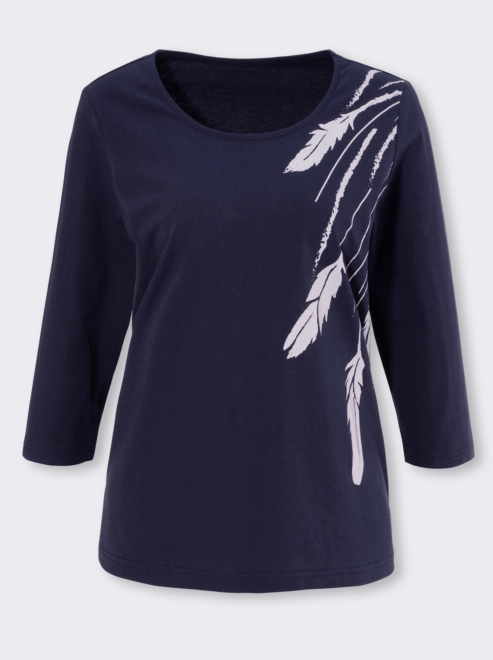 Topp med 3/4-ärm och placerat tryck - marin