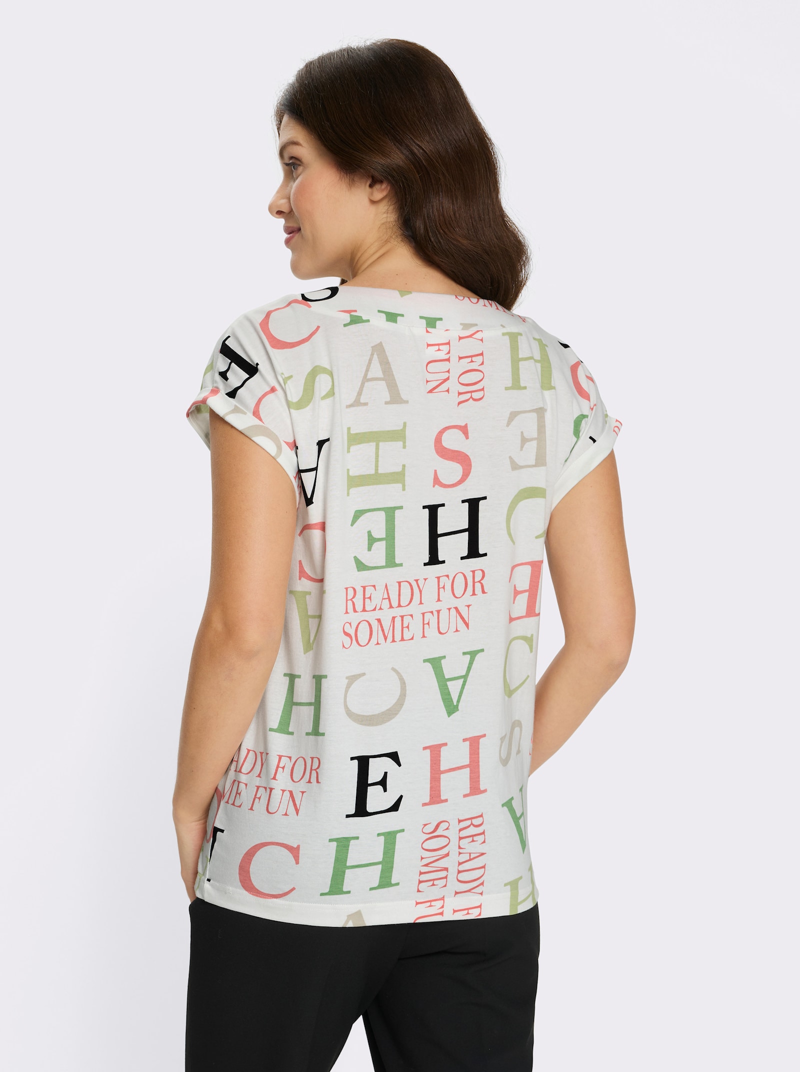 Kurzarmshirt mit Lettering-Druck - ecru-eucalyptus-bedruckt