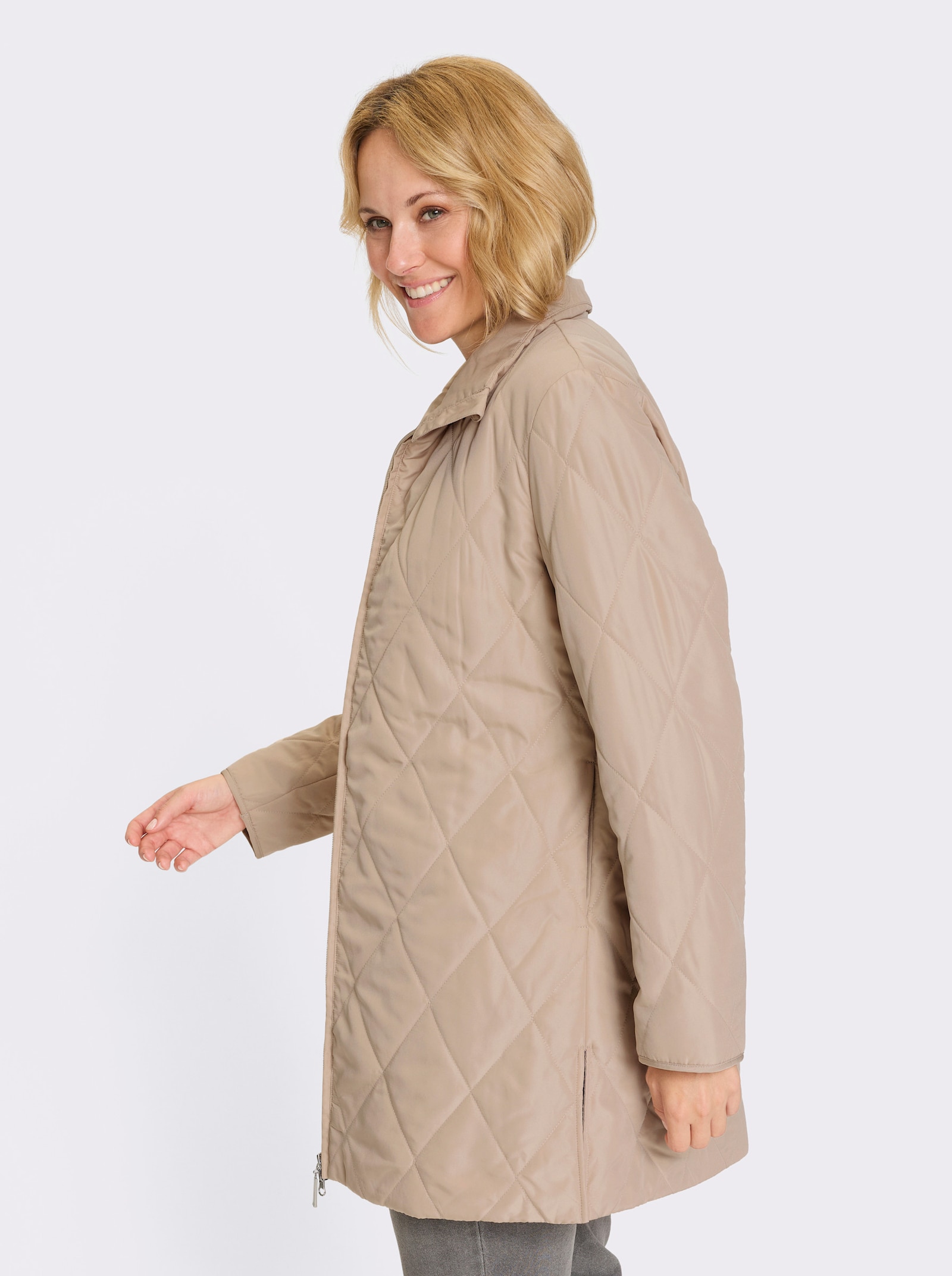 Longjacke mit Rautensteppung - beige