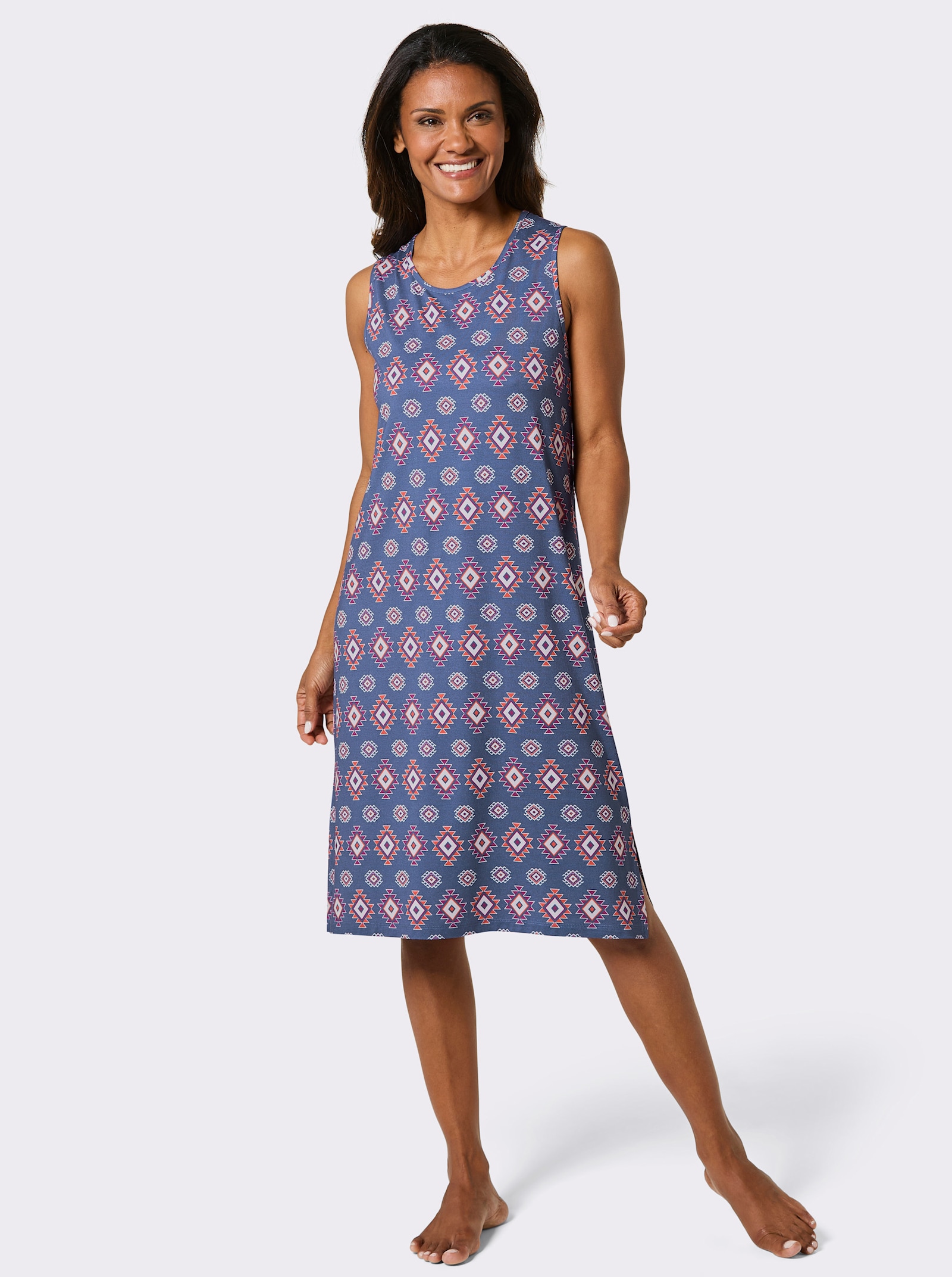 feel good Sommerkleid - jeansblau-orange-bedruckt