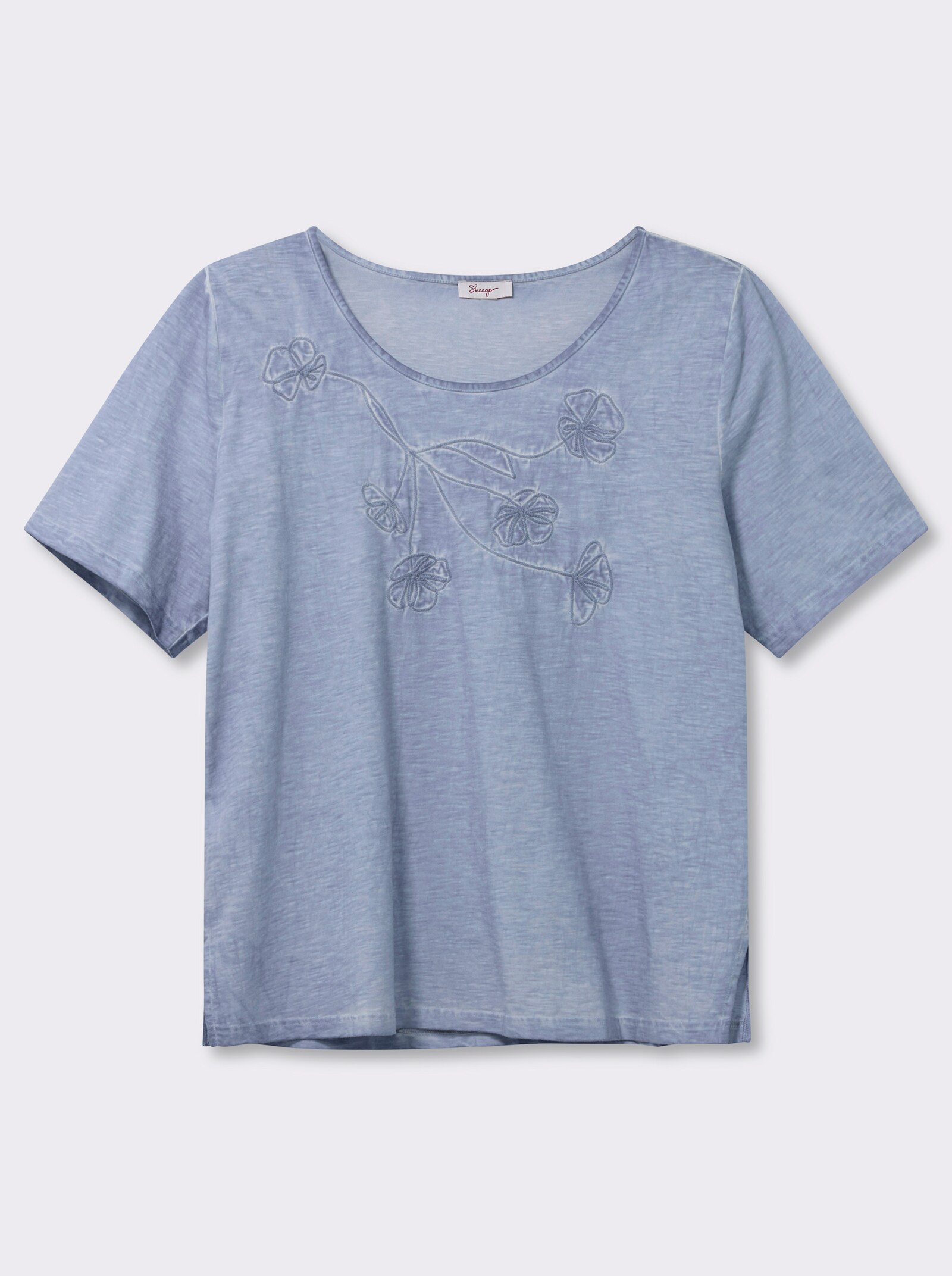 sheego Shirt mit Blumenstickerei - bleu