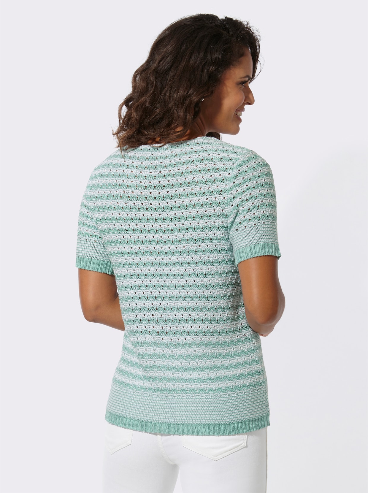 Pullover met korte mouwen - mint/wit gedessineerd