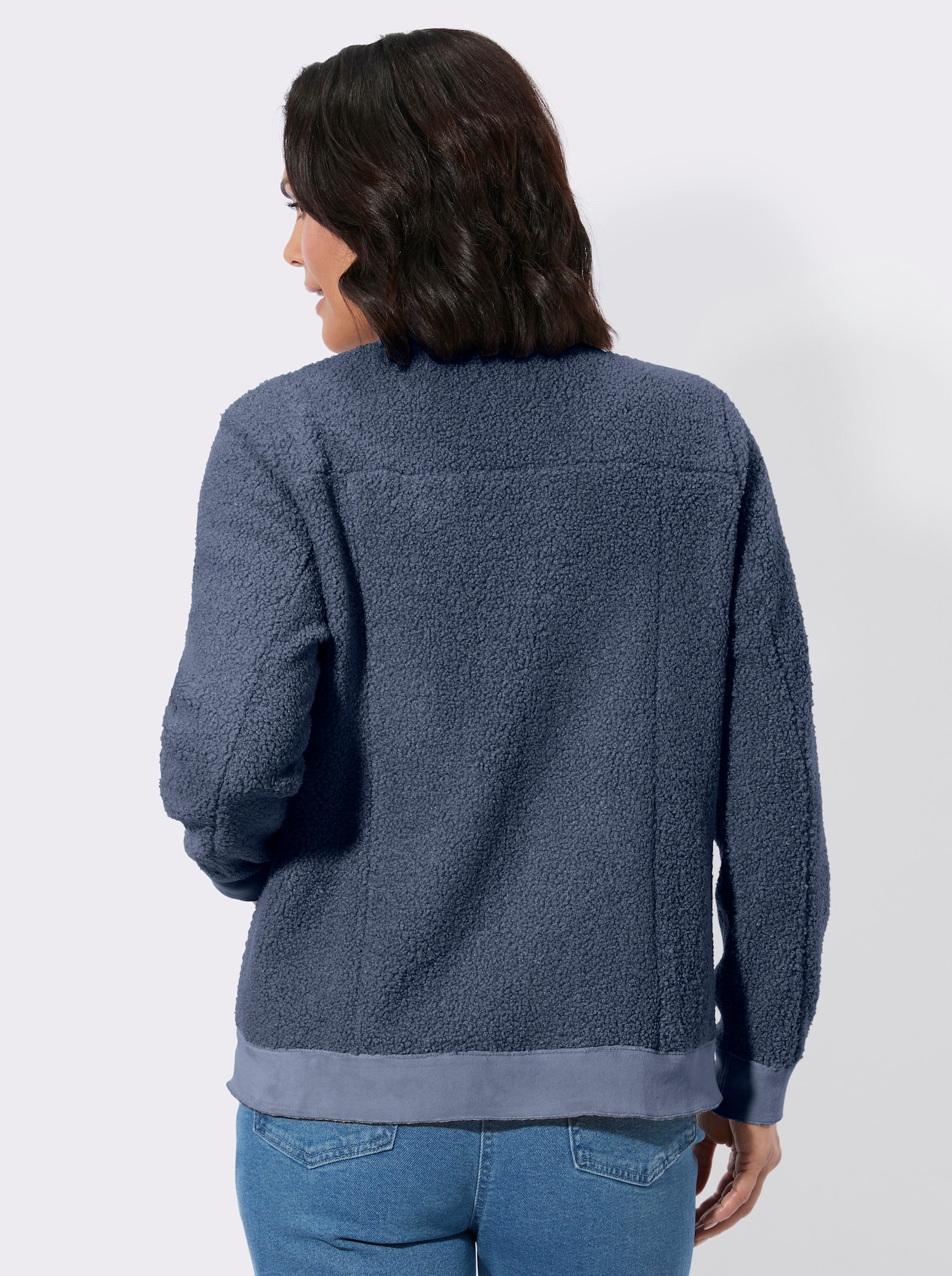 Boucléjacke mit Veloursleder-Opik - rauchblau