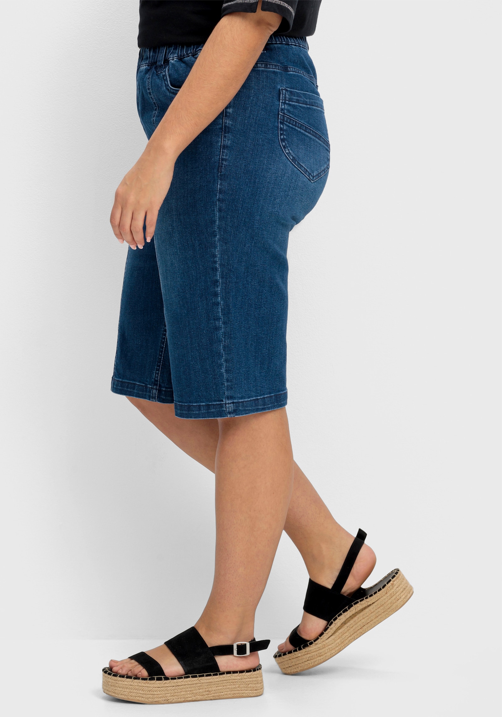 sheego Jeansbermuda met elastische band - blue denim