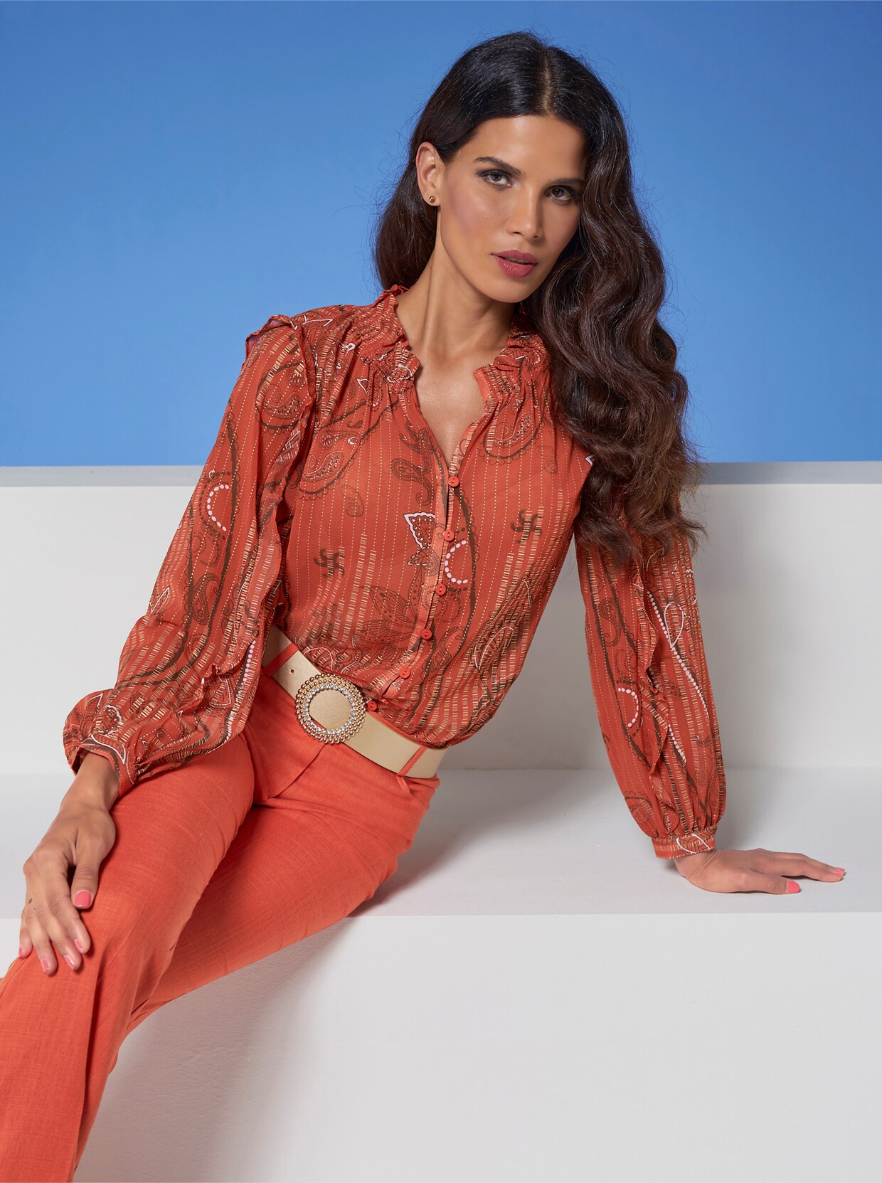 heine Druckbluse - papaya-bedruckt