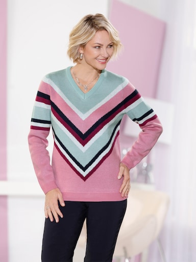 Pullover van jacquard - kalkmint/oudroze gedessineerd