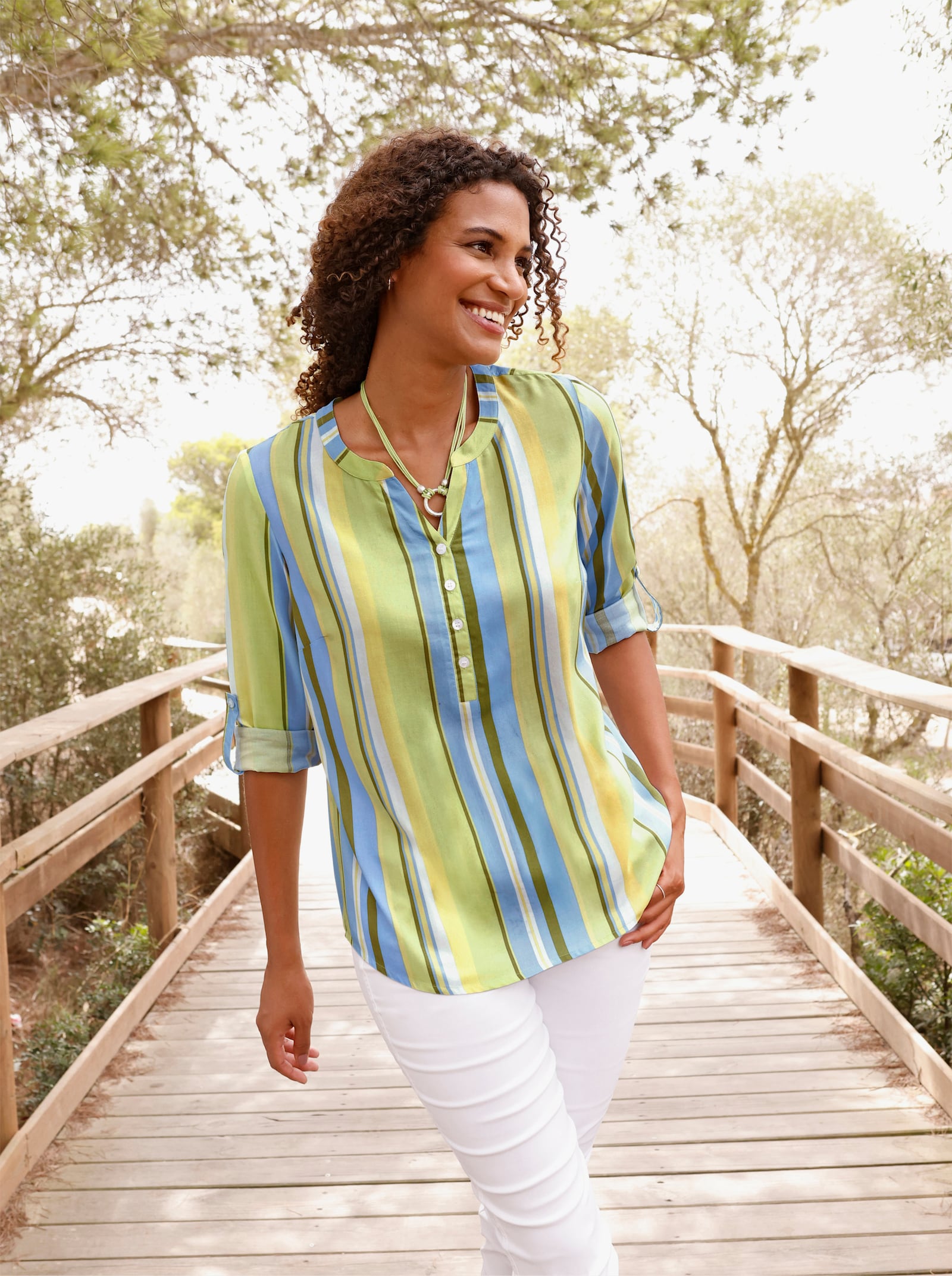 Schlupfbluse im Streifen-Dessin - pistazie-eisblau-gestreift