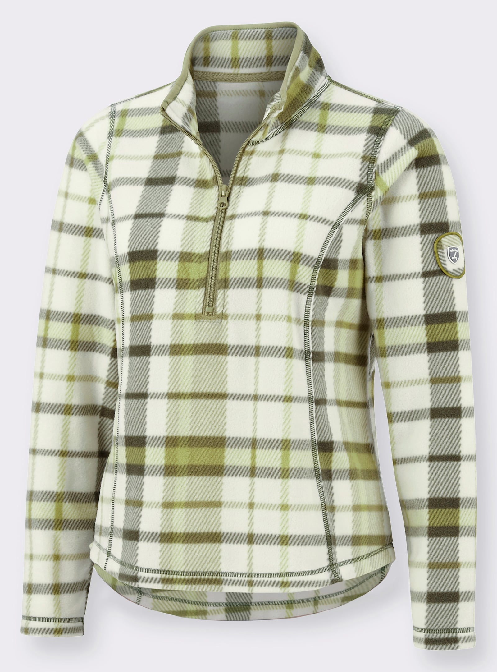 Fleeceshirt met elastische paspels - rietgroen/ecru geruit