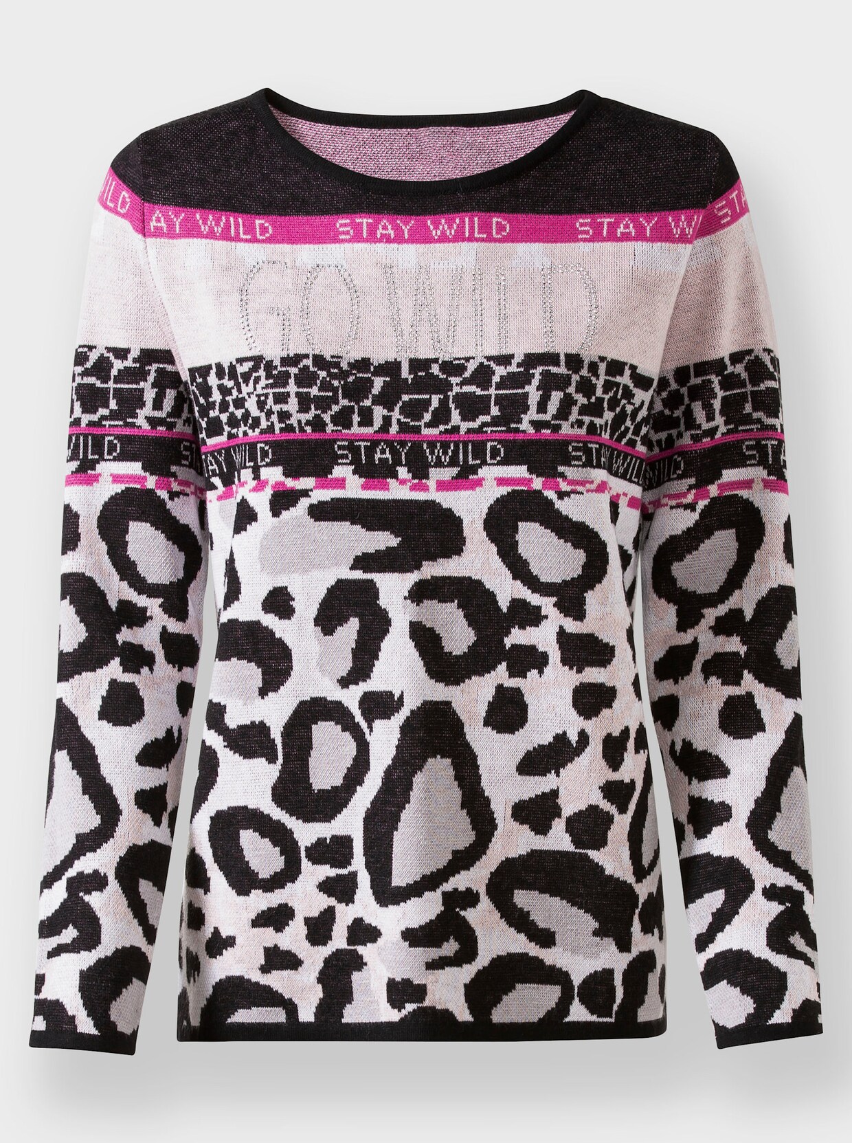 heine Jacquardpullover - schwarz-fuchsia-gemustert