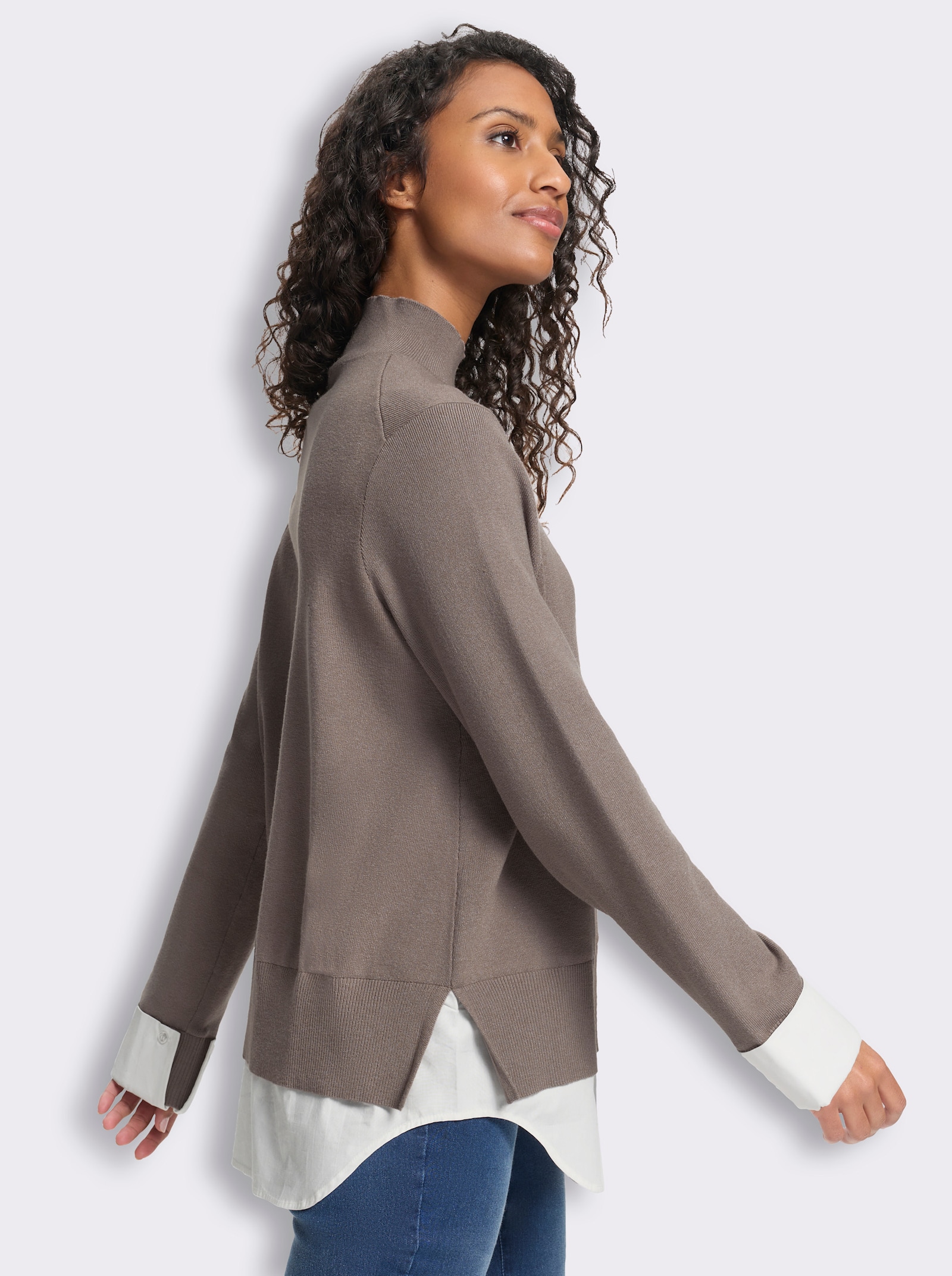 heine Feinstrickpullover in 2-in-1-Optik - taupe