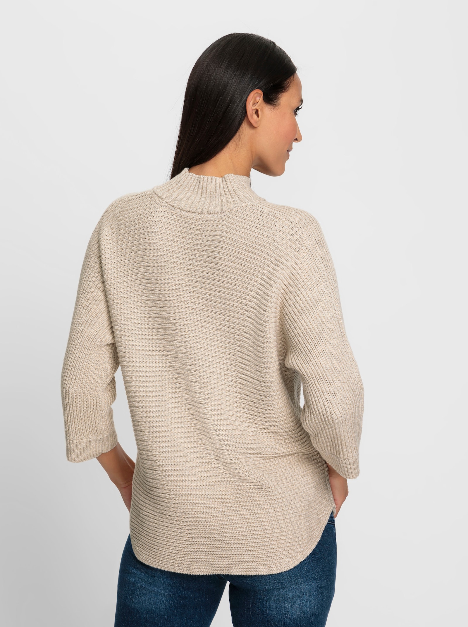 heine Pull à col montant avec tricot côtelé - beige chiné