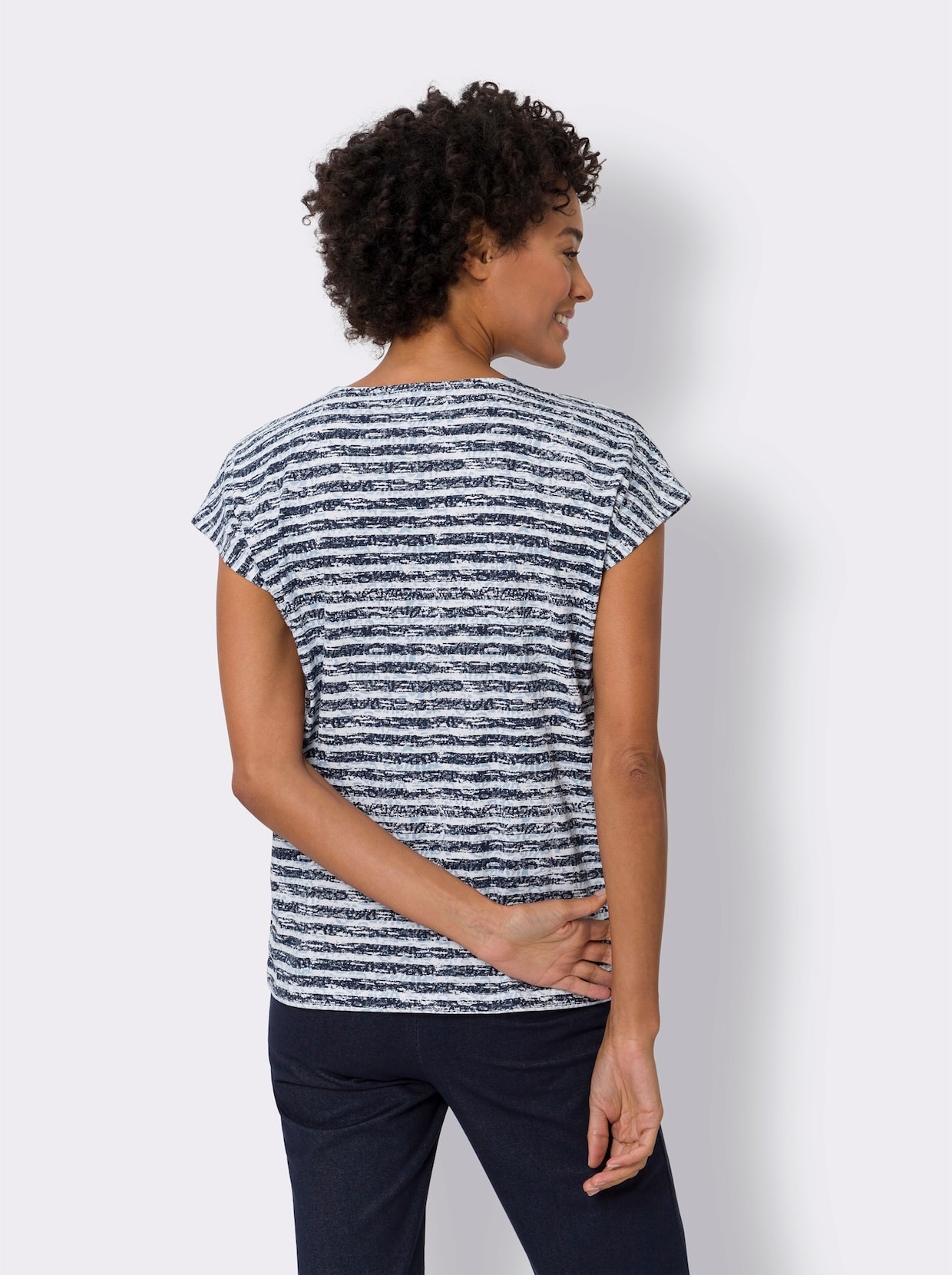 Shirt met korte mouwen - marine/ecru gestreept