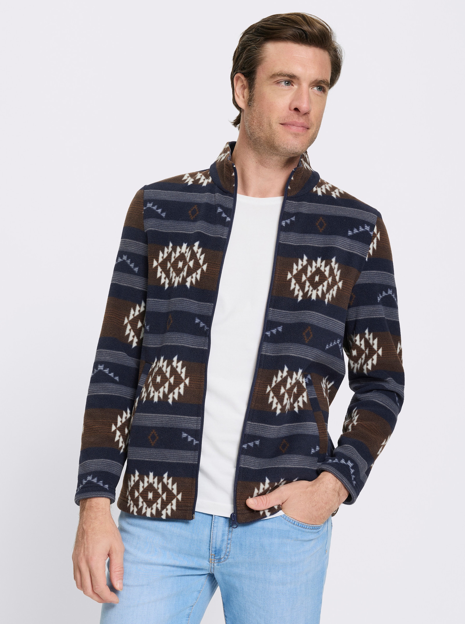 Catamaran Fleecejacke mit Allover-Print - marine-schoko-gemustert