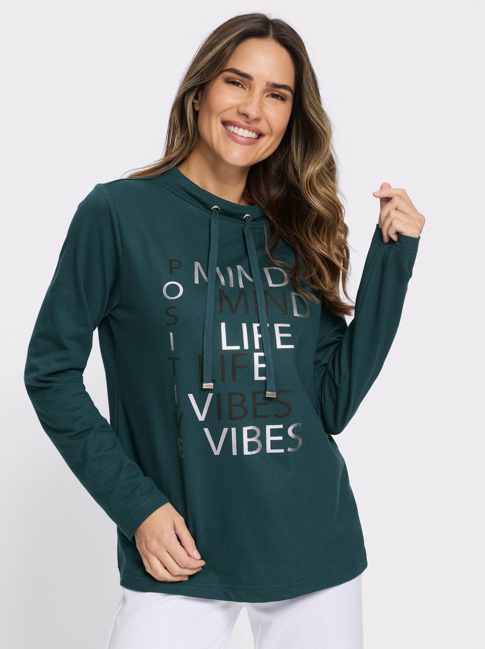 Sweatshirt mit Foliendruck - petrol-schwarz-bedruckt