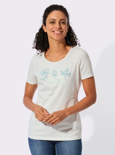 Kurzarmshirt mit Kurbel-Stickerei - ecru-mint