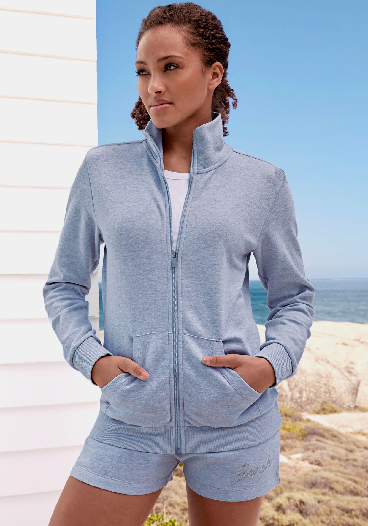 Sweatjacke - hellblau meliert