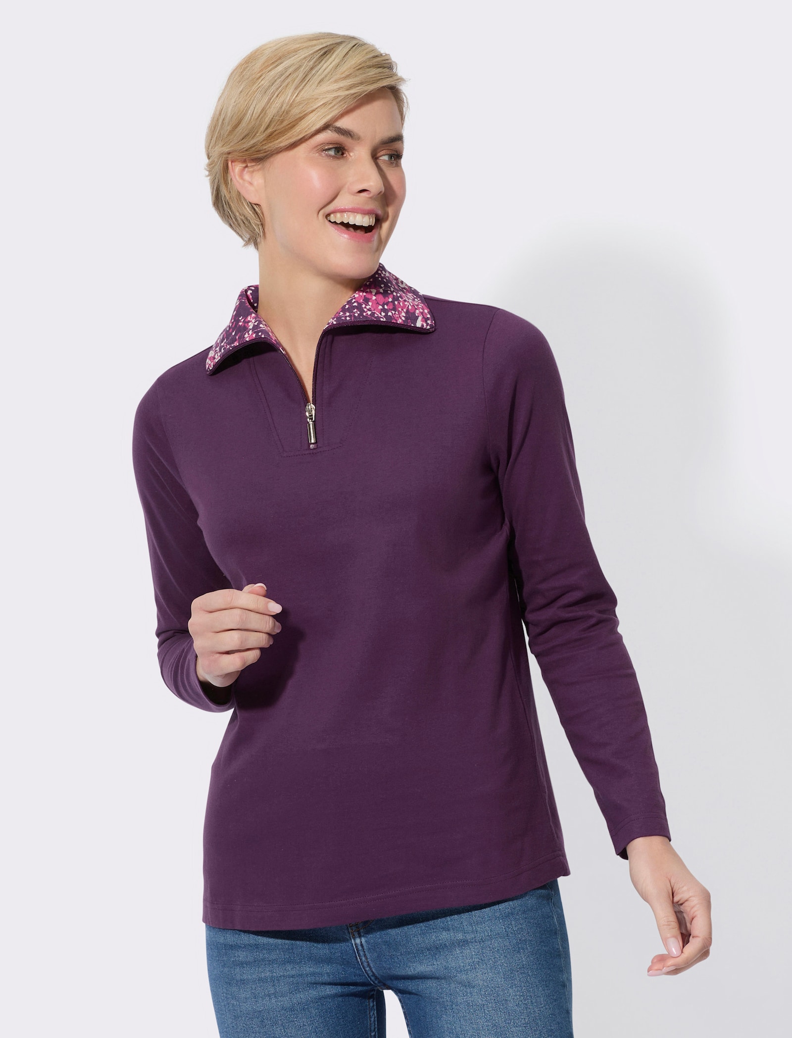 Schipperstrui met gedessineerde binnenkant van de kraag - druif