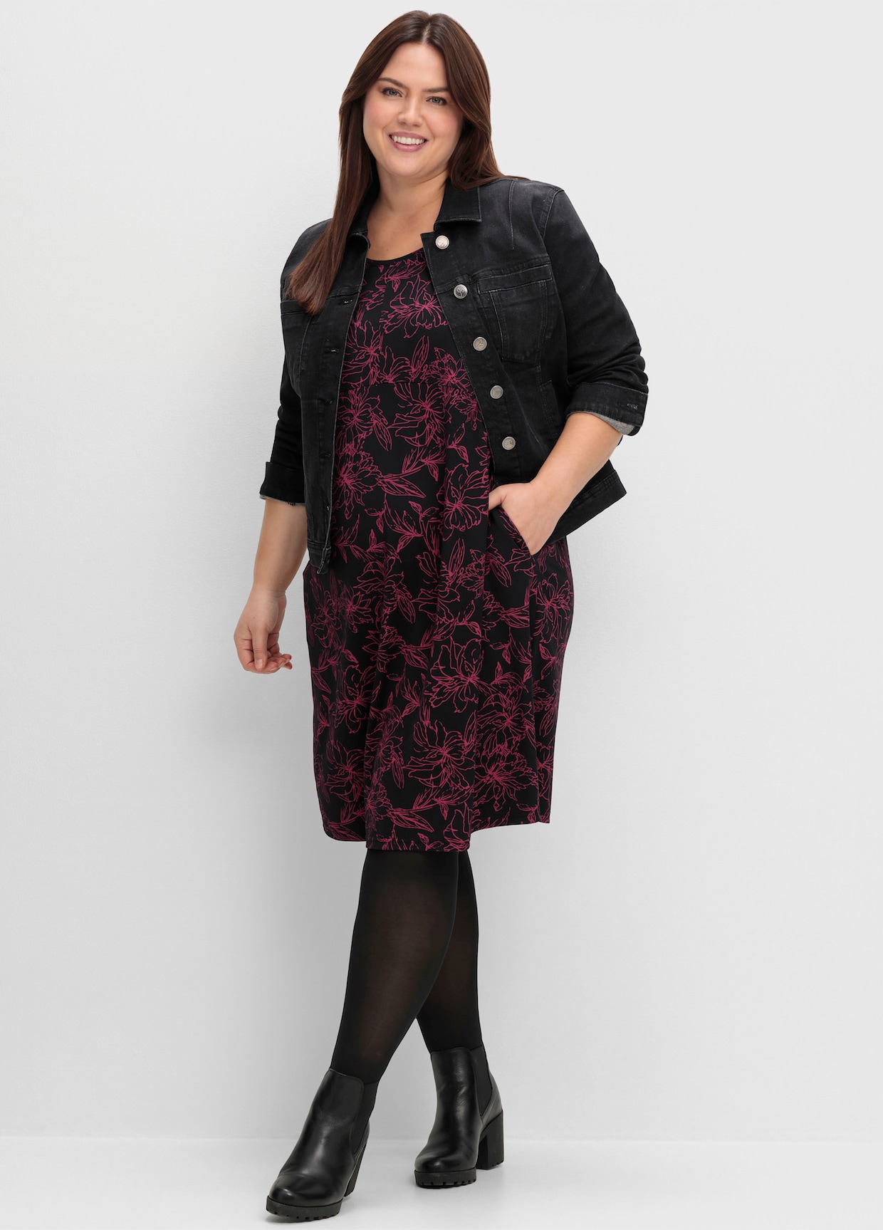 sheego Shirtkleid - schwarz-gemustert