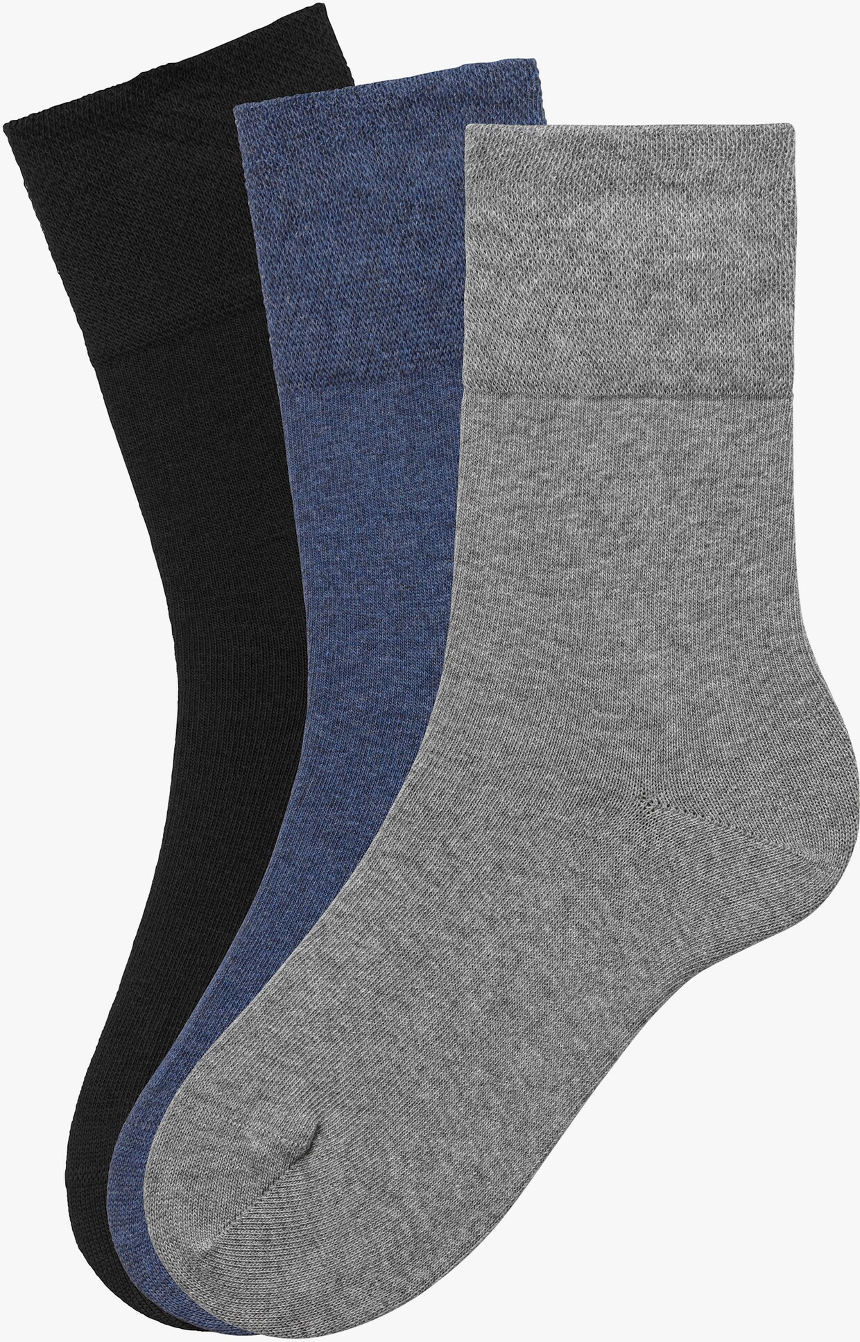 H.I.S Sokken - 1x jeans, 1x zwart, 1x grijs gemêleerd