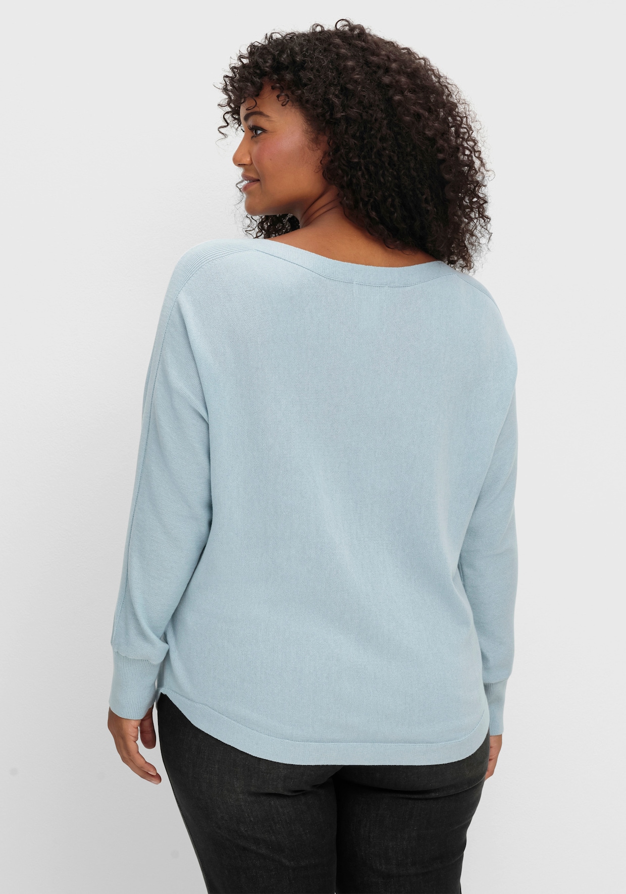 Langarm-Pullover in Jersey-Strick - hellblau