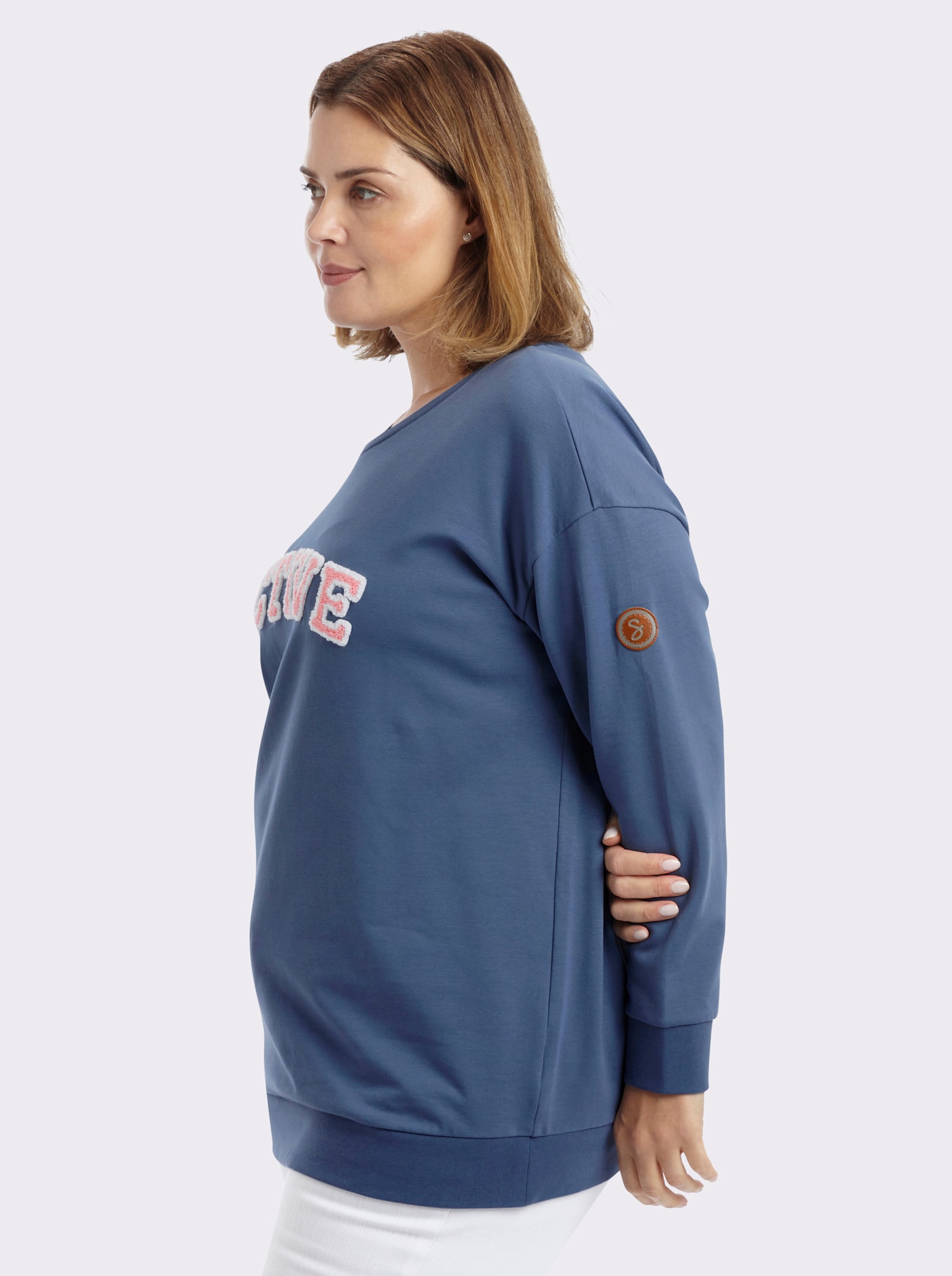 sheego Sweatshirt mit Flockprint - rauchblau-hellblau-bedruckt