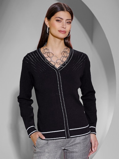 Modal-Viskose-Pullover - schwarz-ecru